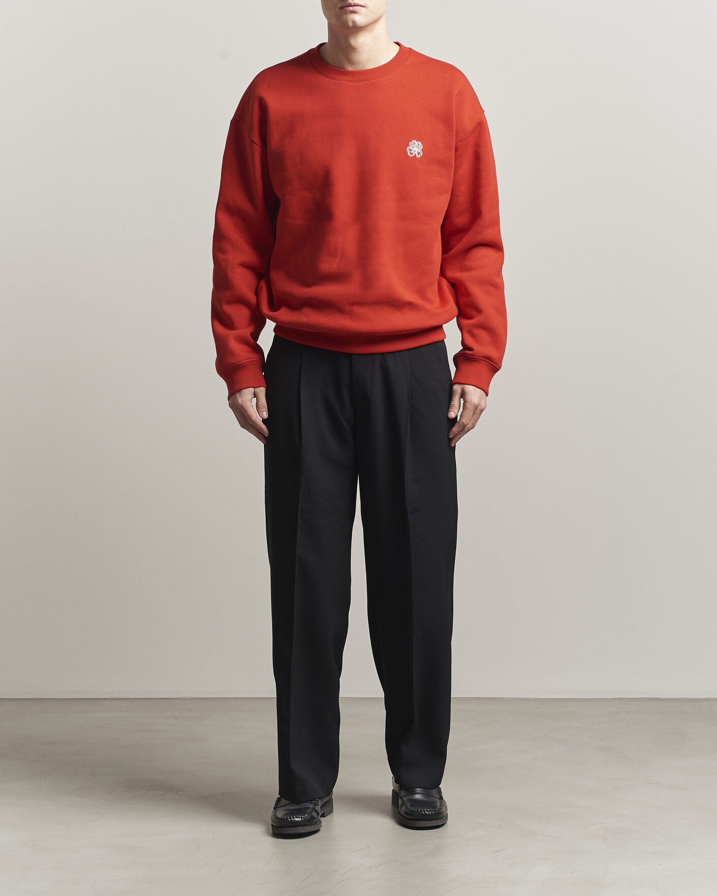Herr | Tröjor | NN07 | David Embroidered Crew Neck Sweatshirt Chili Red