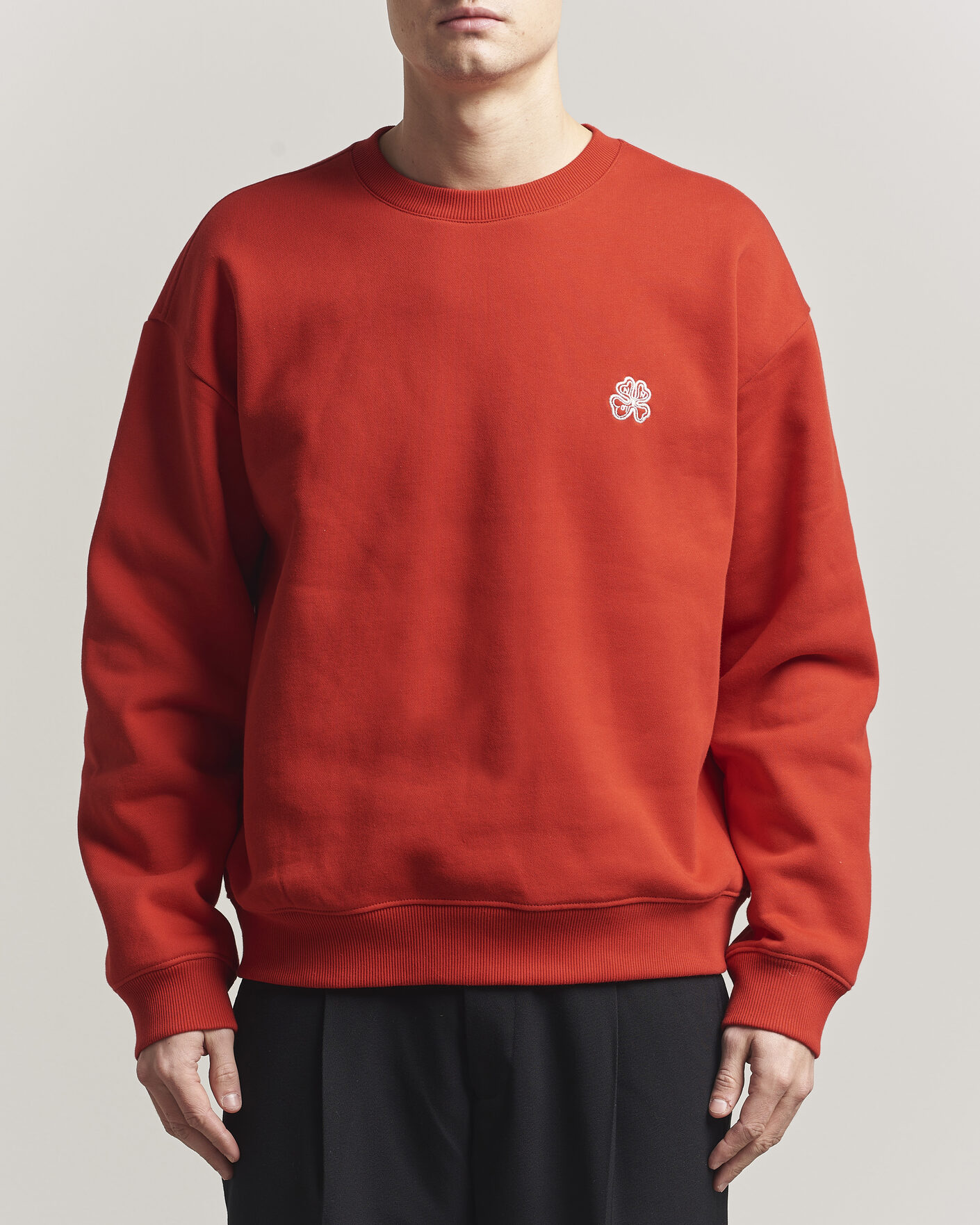 Herr | Tröjor | NN07 | David Embroidered Crew Neck Sweatshirt Chili Red