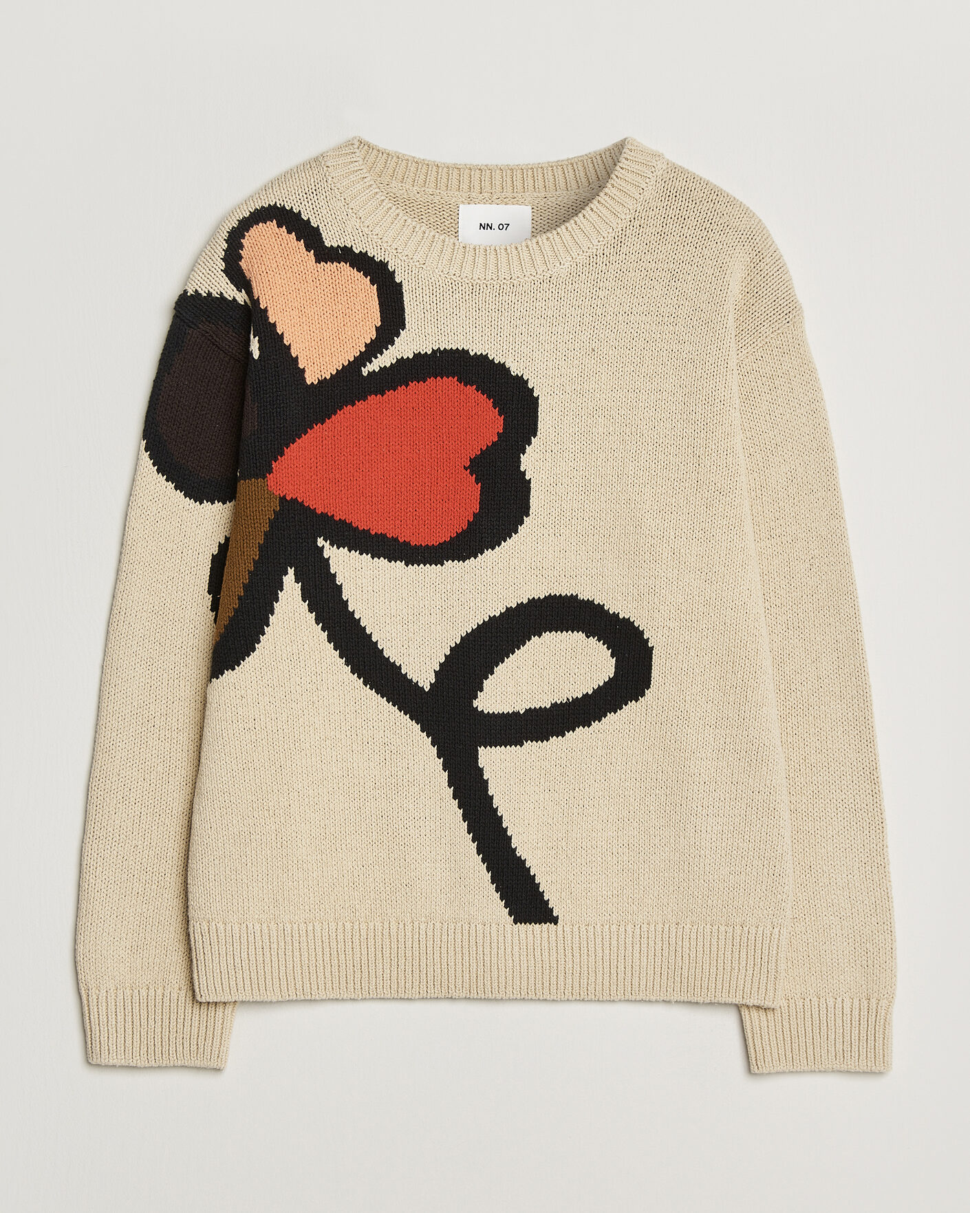 Herr | Tröjor | NN07 | Todd Printed Flower Sweater Ecru Multi