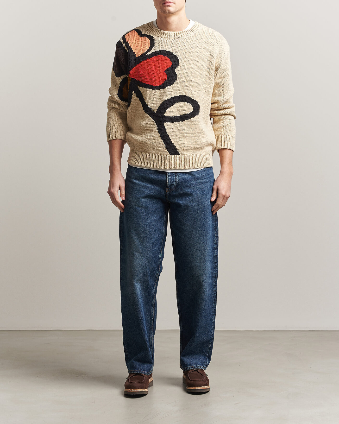 Herr | Tröjor | NN07 | Todd Printed Flower Sweater Ecru Multi