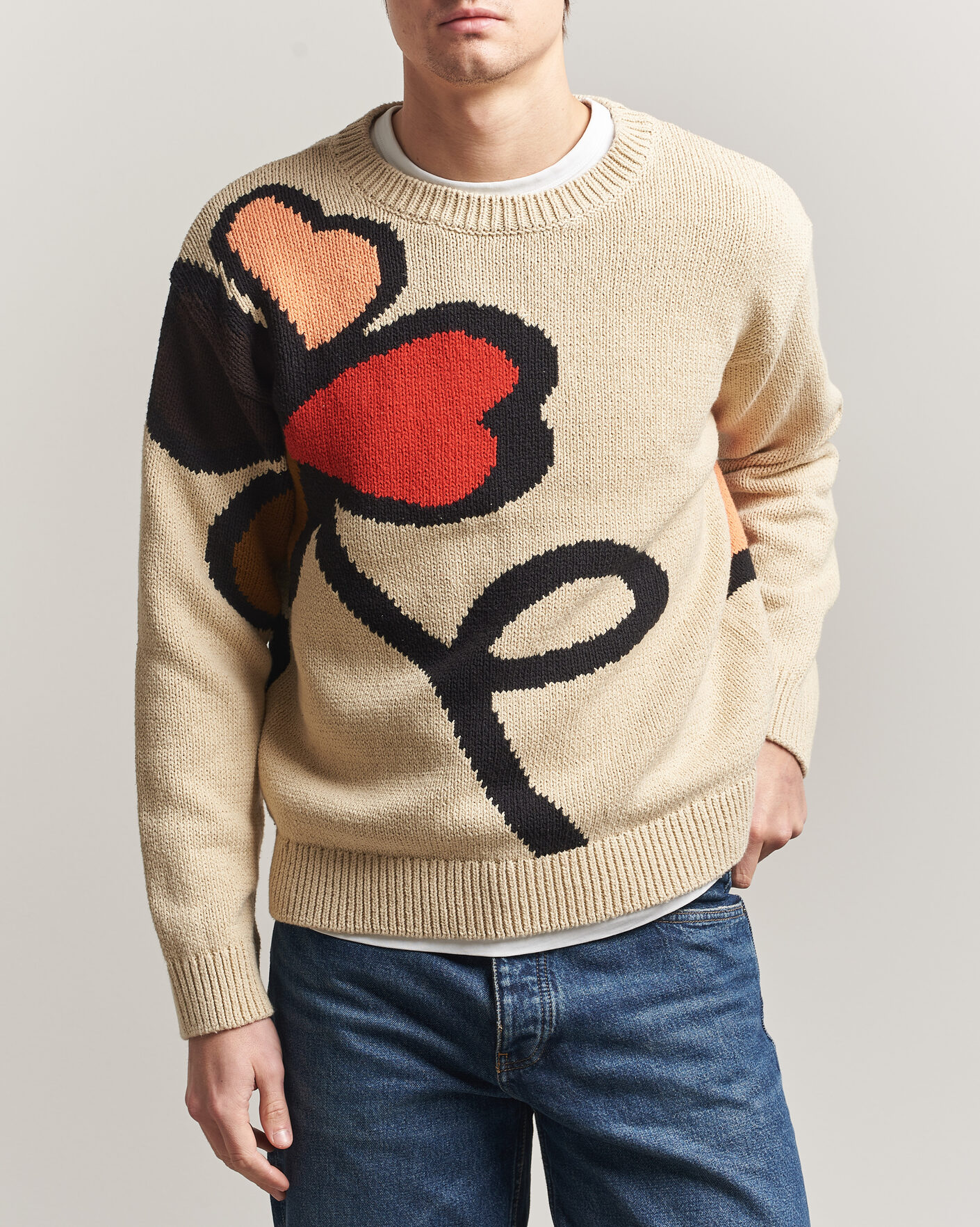 Herr | Tröjor | NN07 | Todd Printed Flower Sweater Ecru Multi