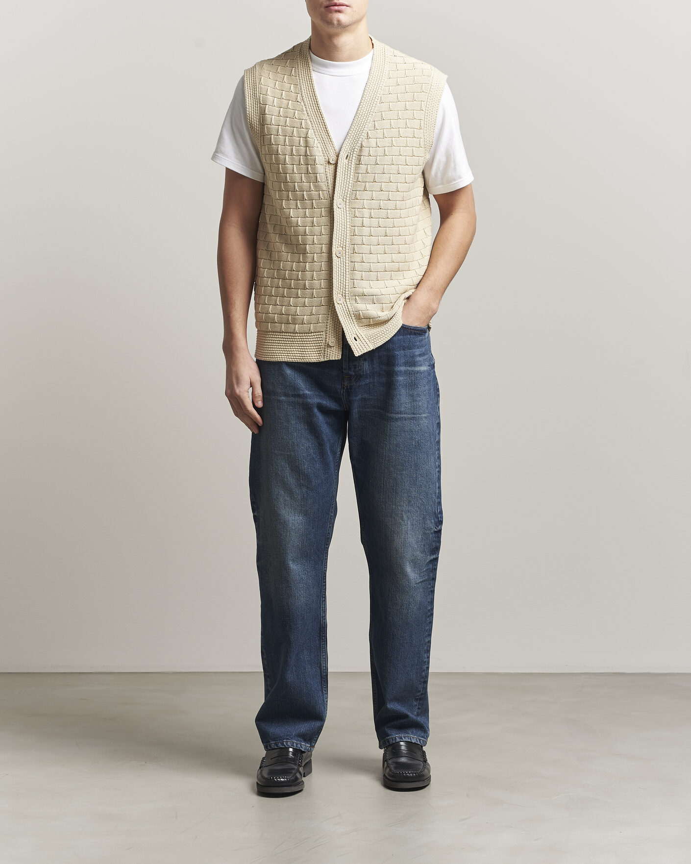 Herr | Tröjor | NN07 | Reece Knitted Vest Ecru