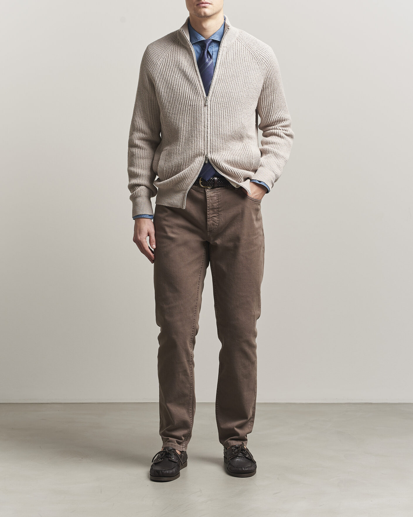 Herr | Tröjor | Brunello Cucinelli | Heavy Cotton Rib Zip Cardigan Beige