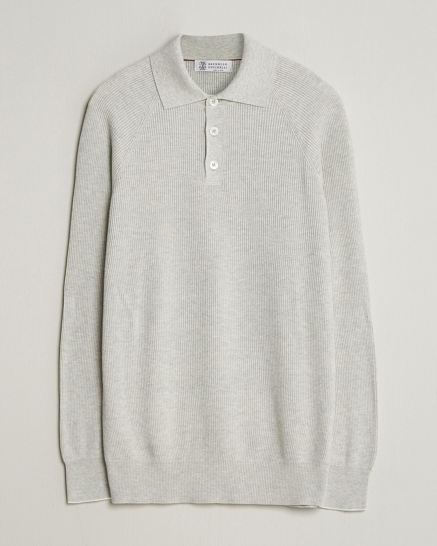 Herr | Tröjor | Brunello Cucinelli | Cotton Rib Knitted Long Sleeve Polo Light Grey