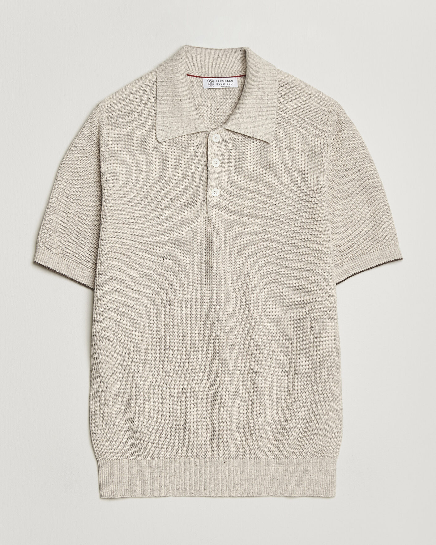 Herr | Pikéer | Brunello Cucinelli | Linen Rib Knitted Polo Light Beige