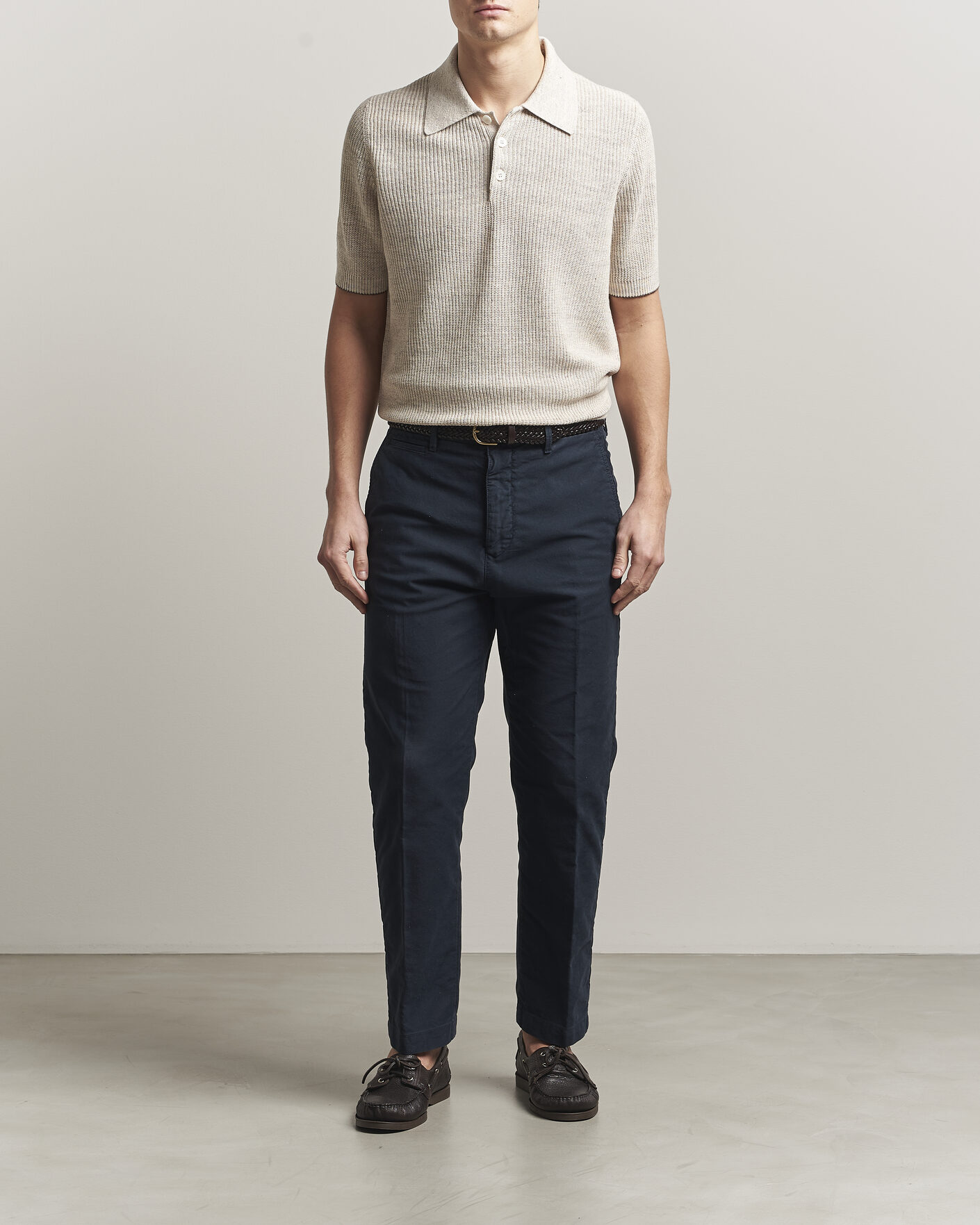 Herr | Pikéer | Brunello Cucinelli | Linen Rib Knitted Polo Light Beige