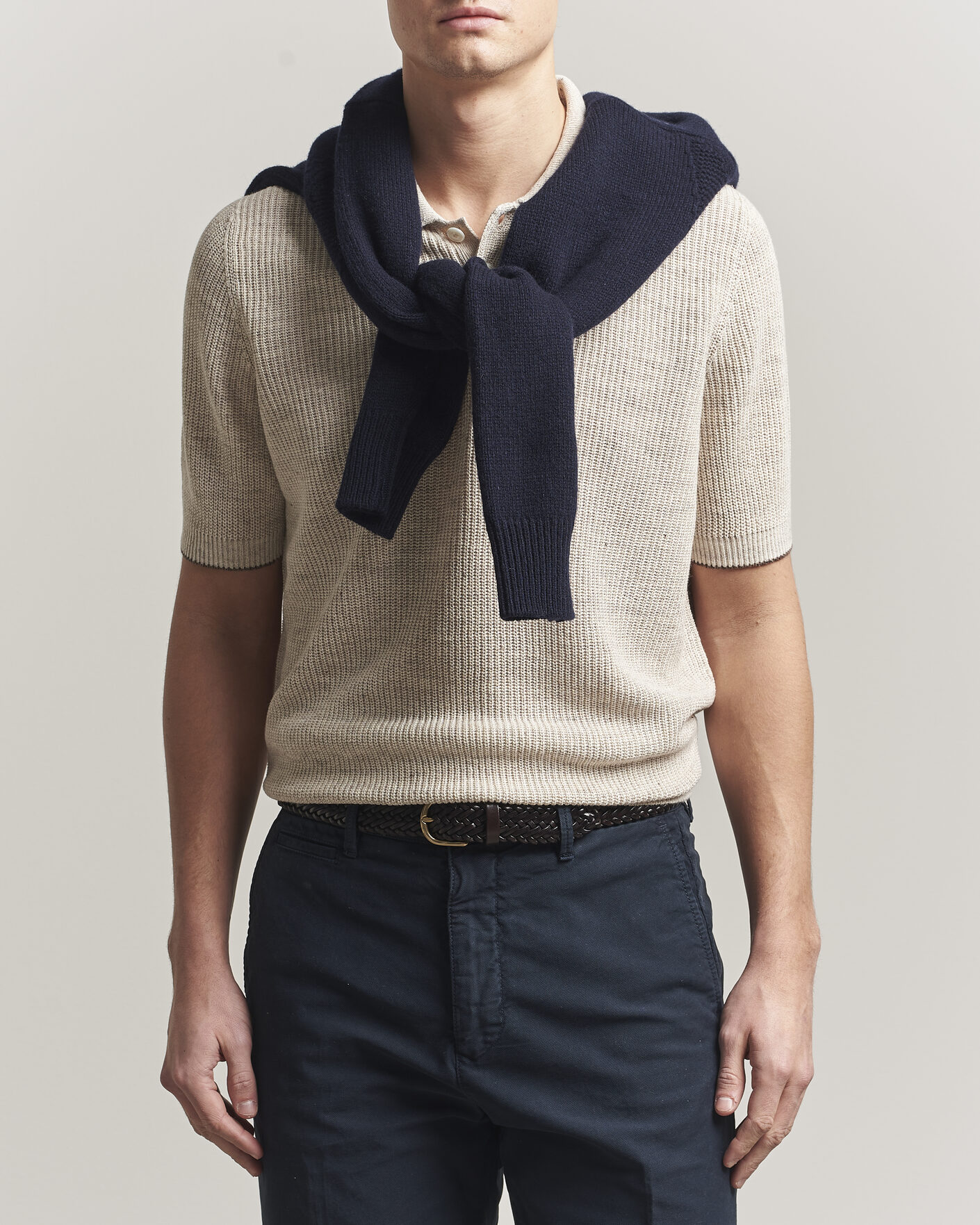 Herr | Pikéer | Brunello Cucinelli | Linen Rib Knitted Polo Light Beige