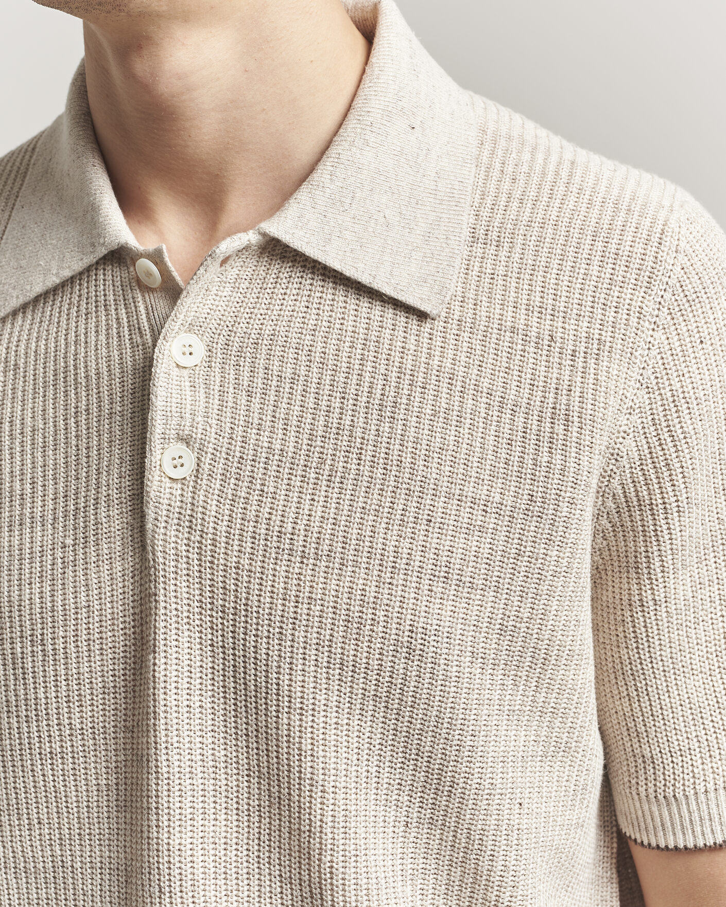 Herr | Pikéer | Brunello Cucinelli | Linen Rib Knitted Polo Light Beige