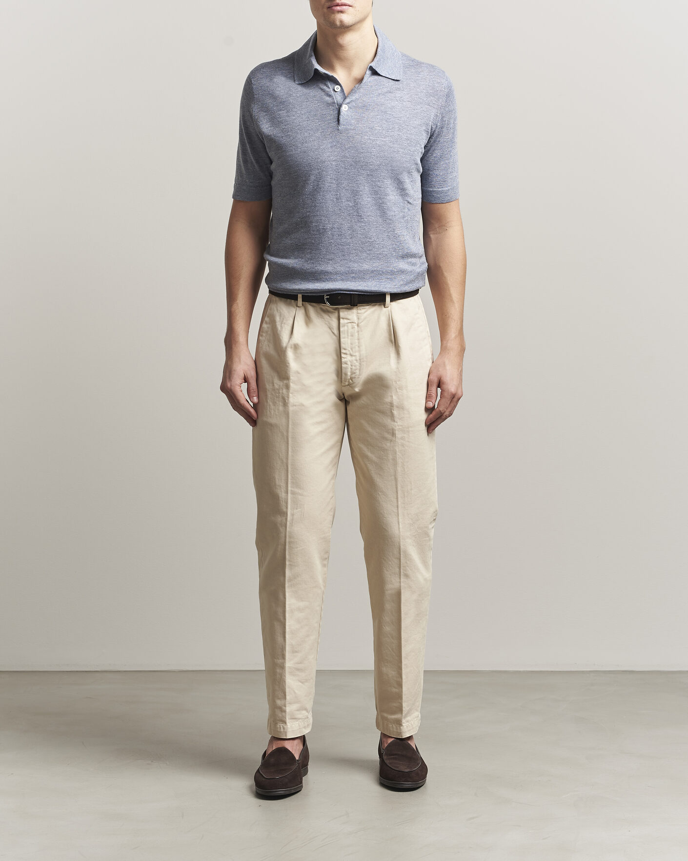 Herr | Pikéer | Brunello Cucinelli | Linen Knitted Polo Light Blue