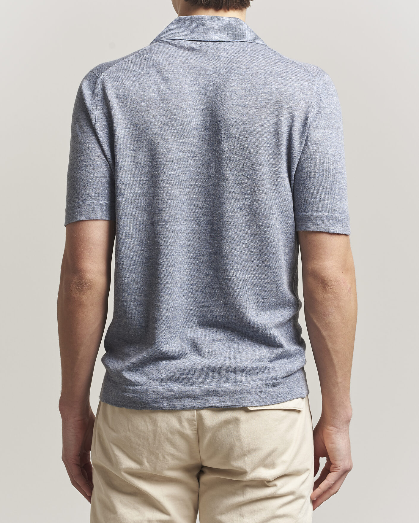 Herr | Pikéer | Brunello Cucinelli | Linen Knitted Polo Light Blue