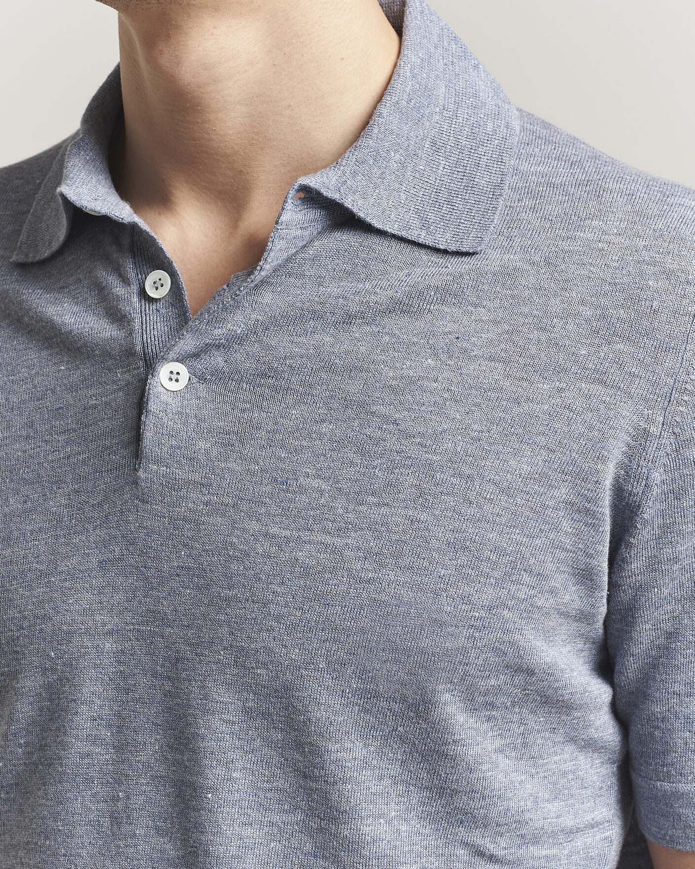 Herr | Pikéer | Brunello Cucinelli | Linen Knitted Polo Light Blue