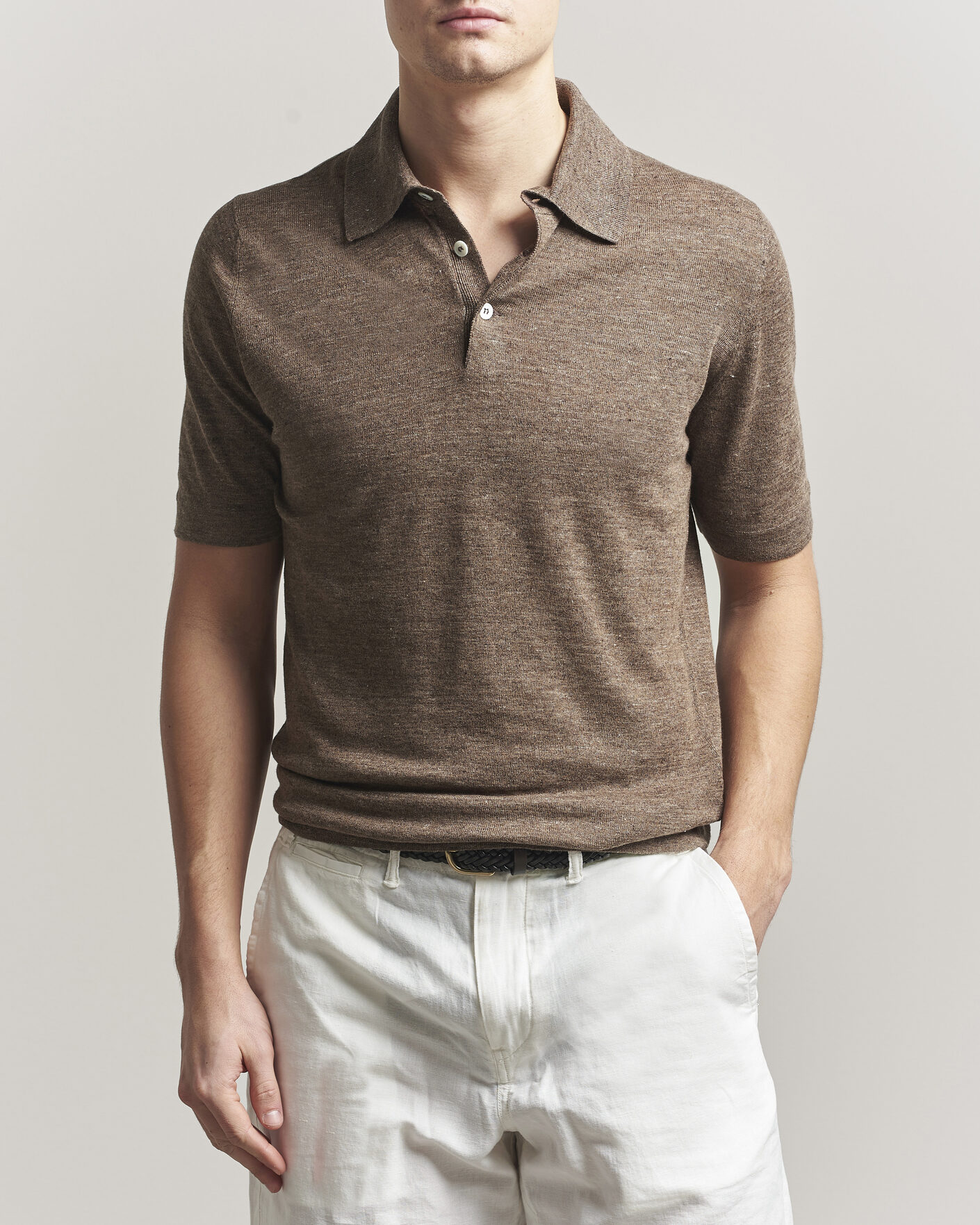 Herr | Pikéer | Brunello Cucinelli | Linen Knitted Polo Brown