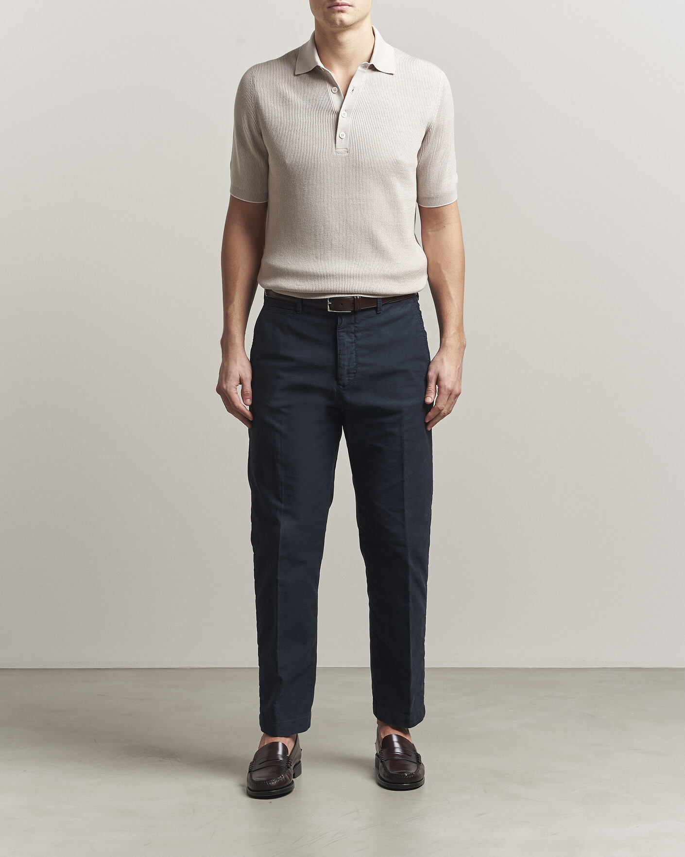 Herr | Pikéer | Brunello Cucinelli | Cotton Rib Knitted Polo Light Beige