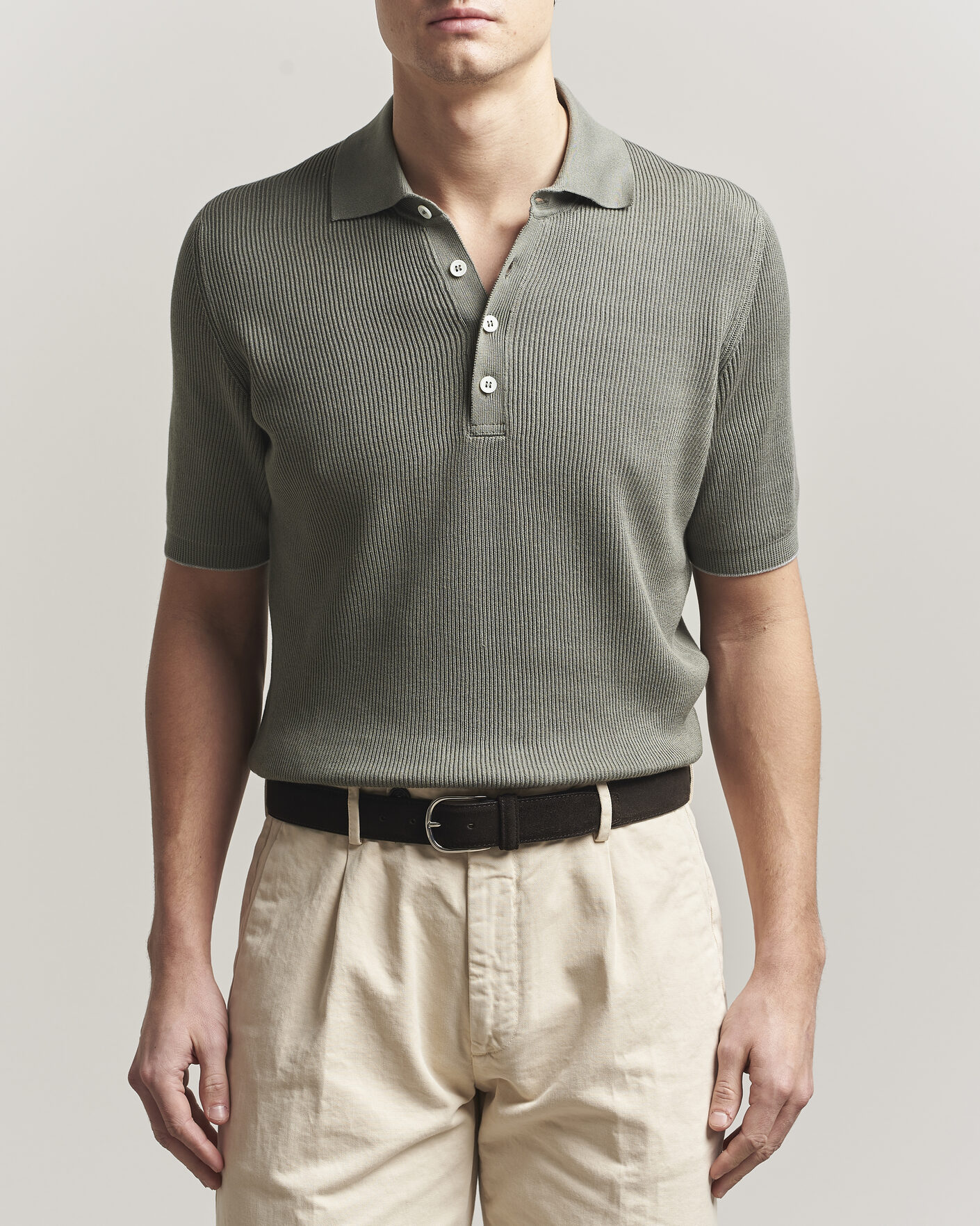 Herr | Pikéer | Brunello Cucinelli | Cotton Rib Knitted Polo Olive