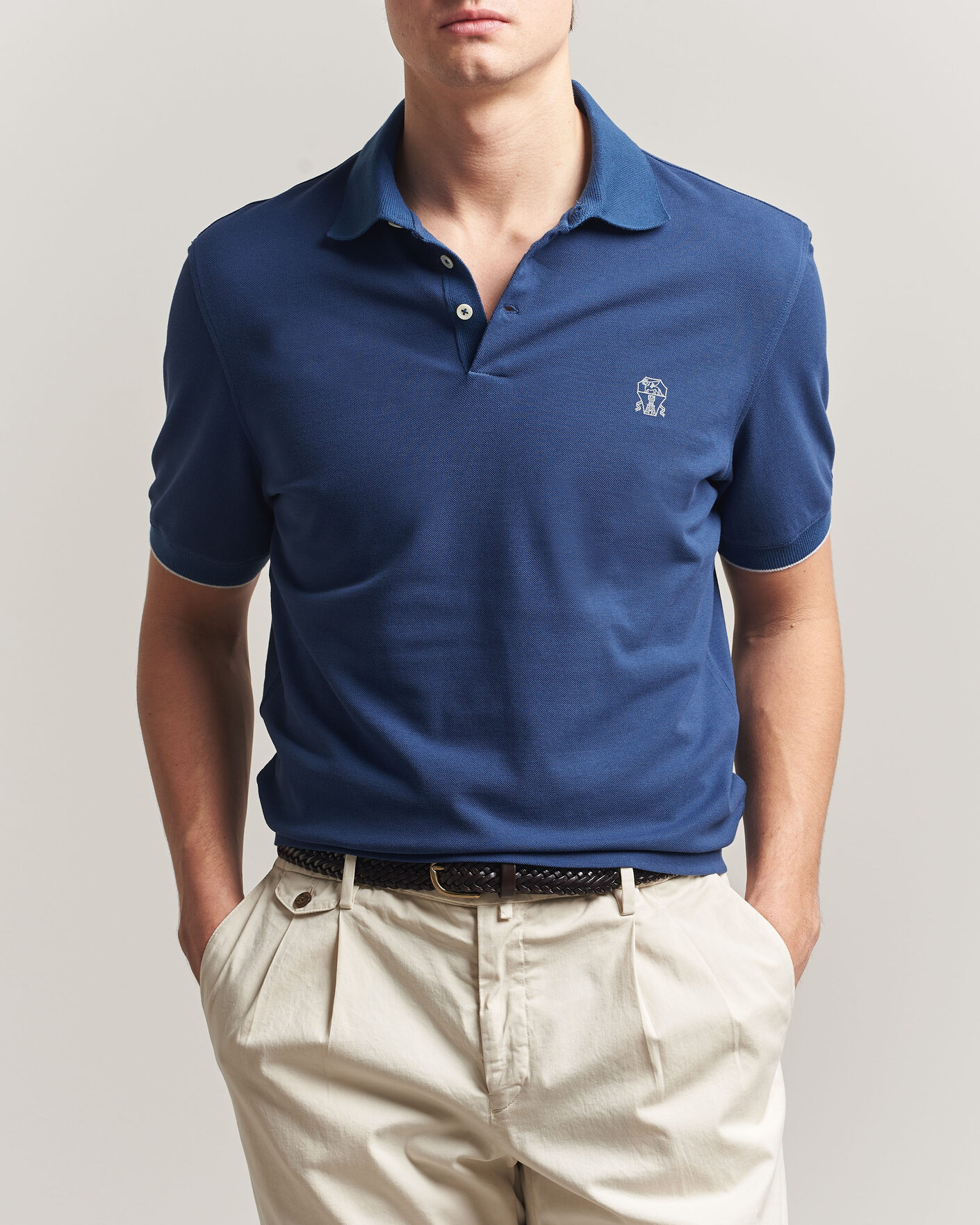 Herr | Pikéer | Brunello Cucinelli | Short Sleeve Logo Polo Blue