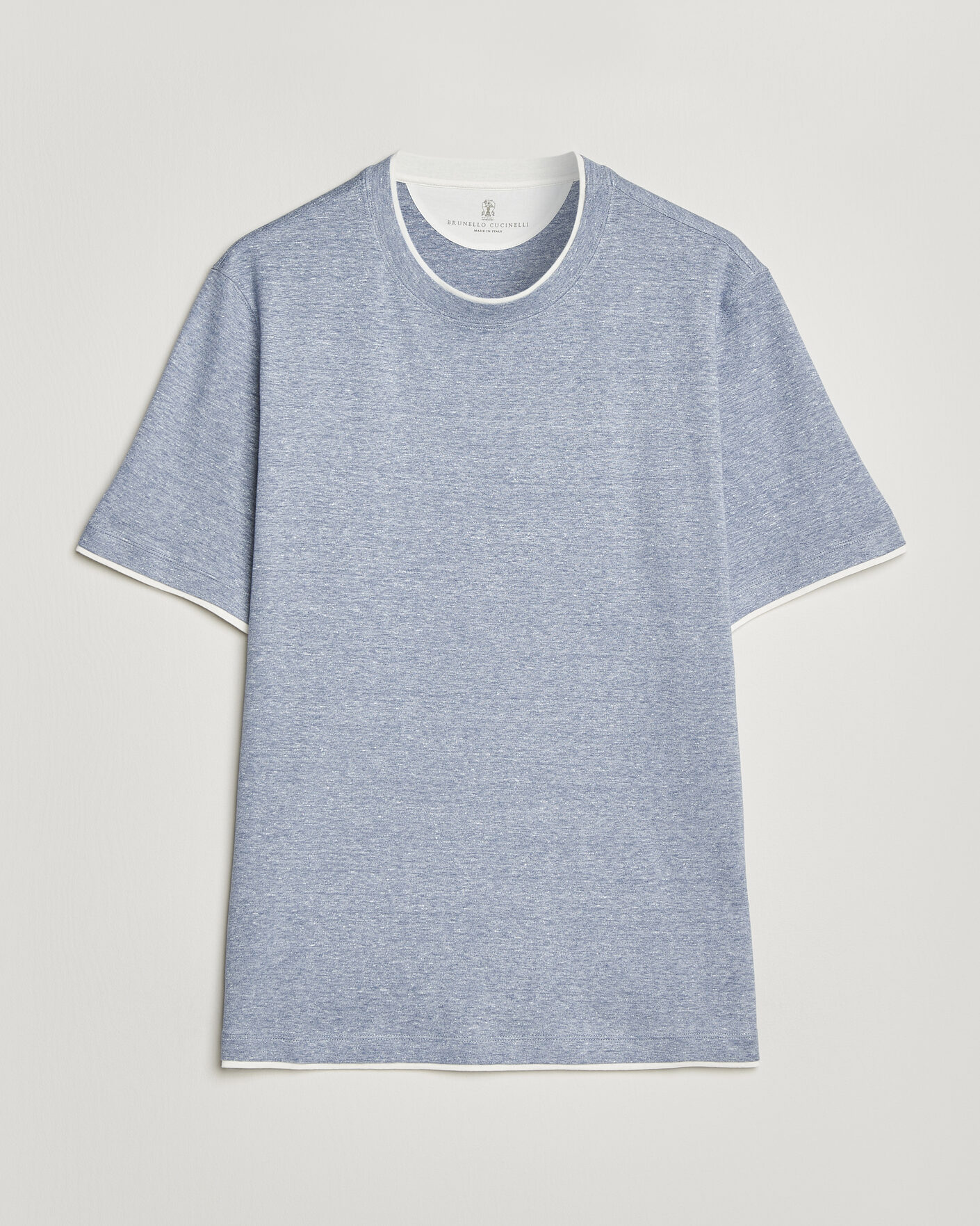 Herr | T-Shirts | Brunello Cucinelli | Double Collar Linen T-Shirt Light Blue
