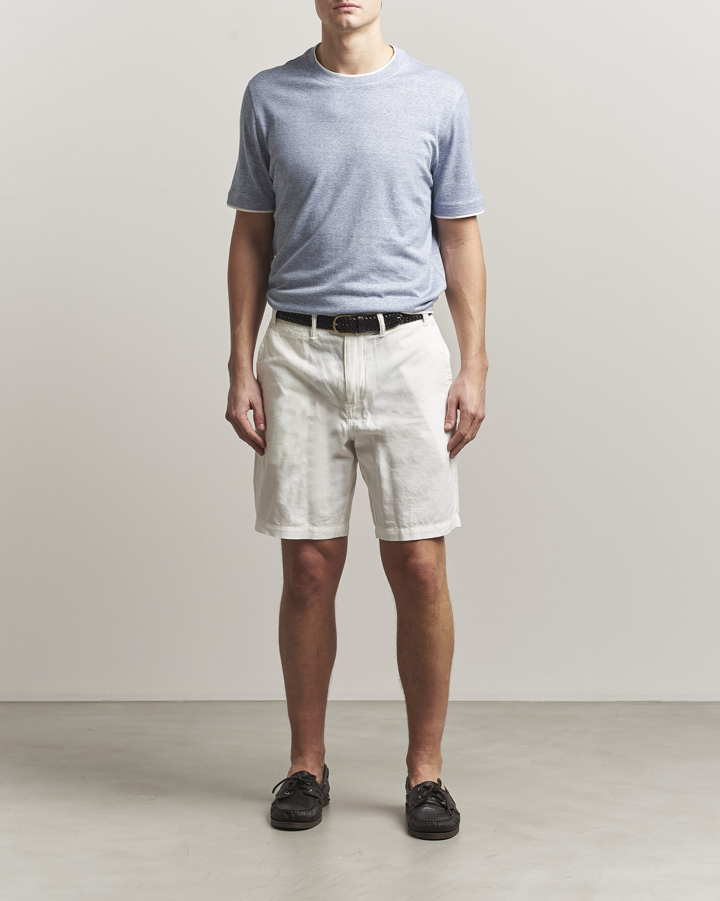 Herr | T-Shirts | Brunello Cucinelli | Double Collar Linen T-Shirt Light Blue