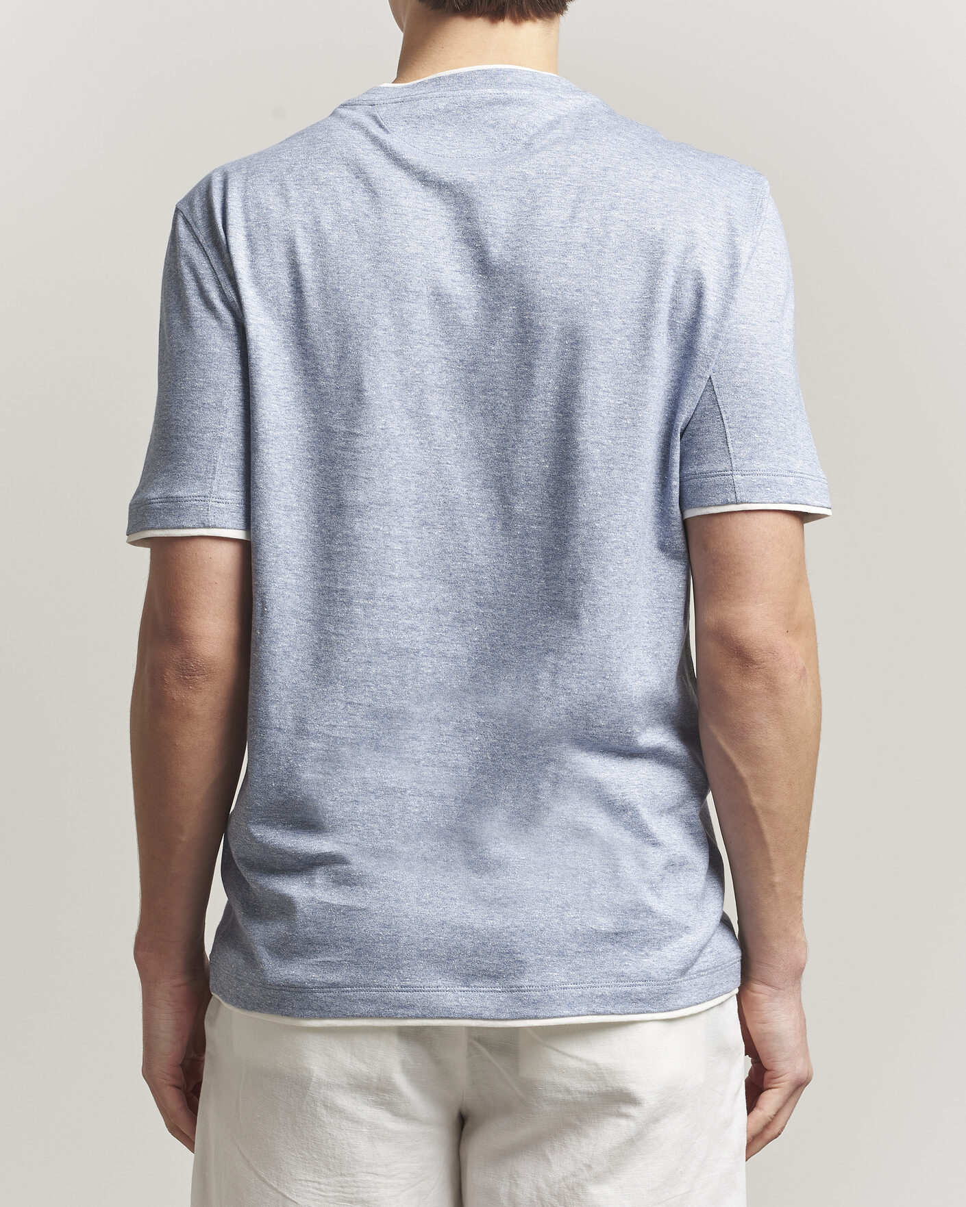 Herr | T-Shirts | Brunello Cucinelli | Double Collar Linen T-Shirt Light Blue
