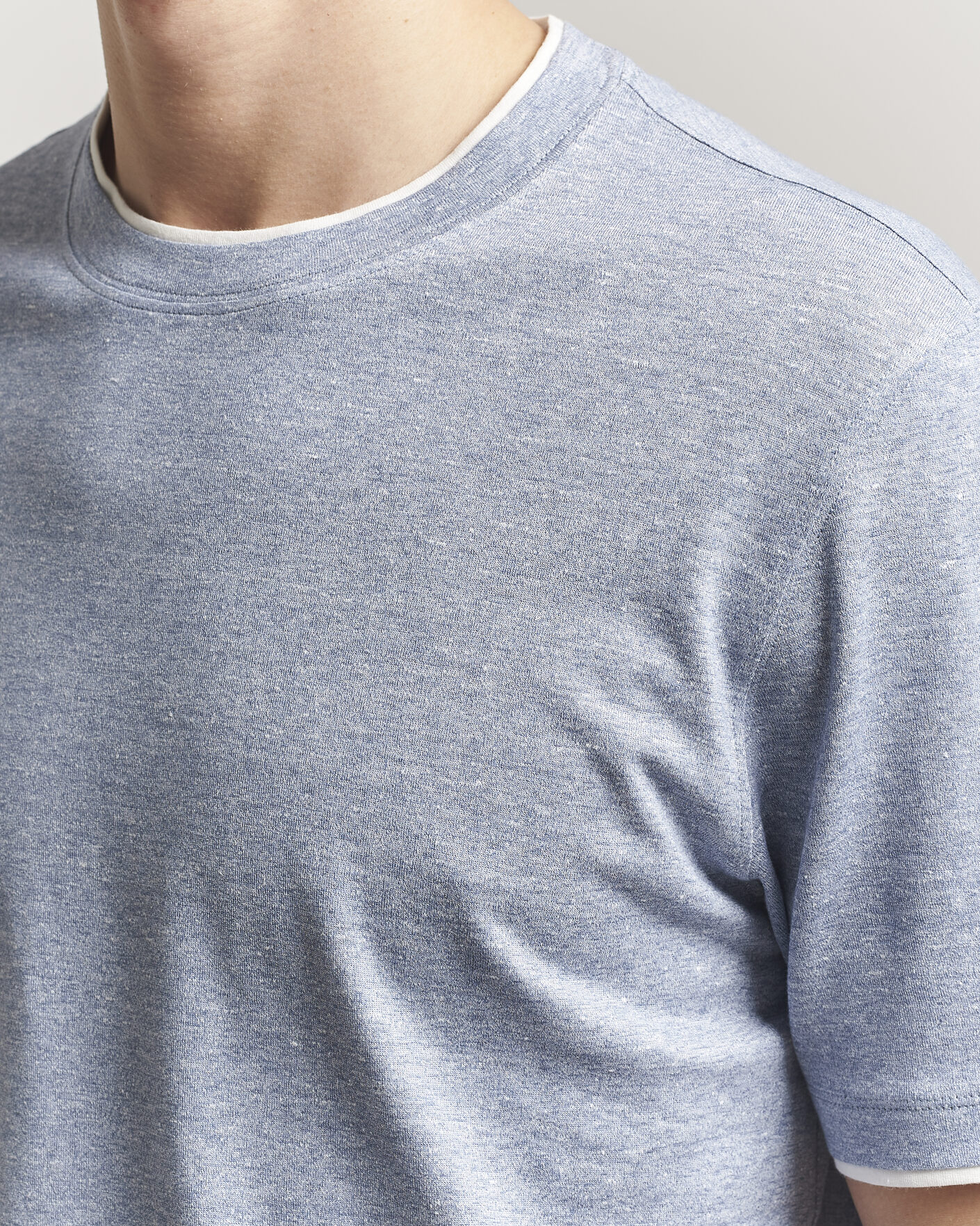 Herr | T-Shirts | Brunello Cucinelli | Double Collar Linen T-Shirt Light Blue