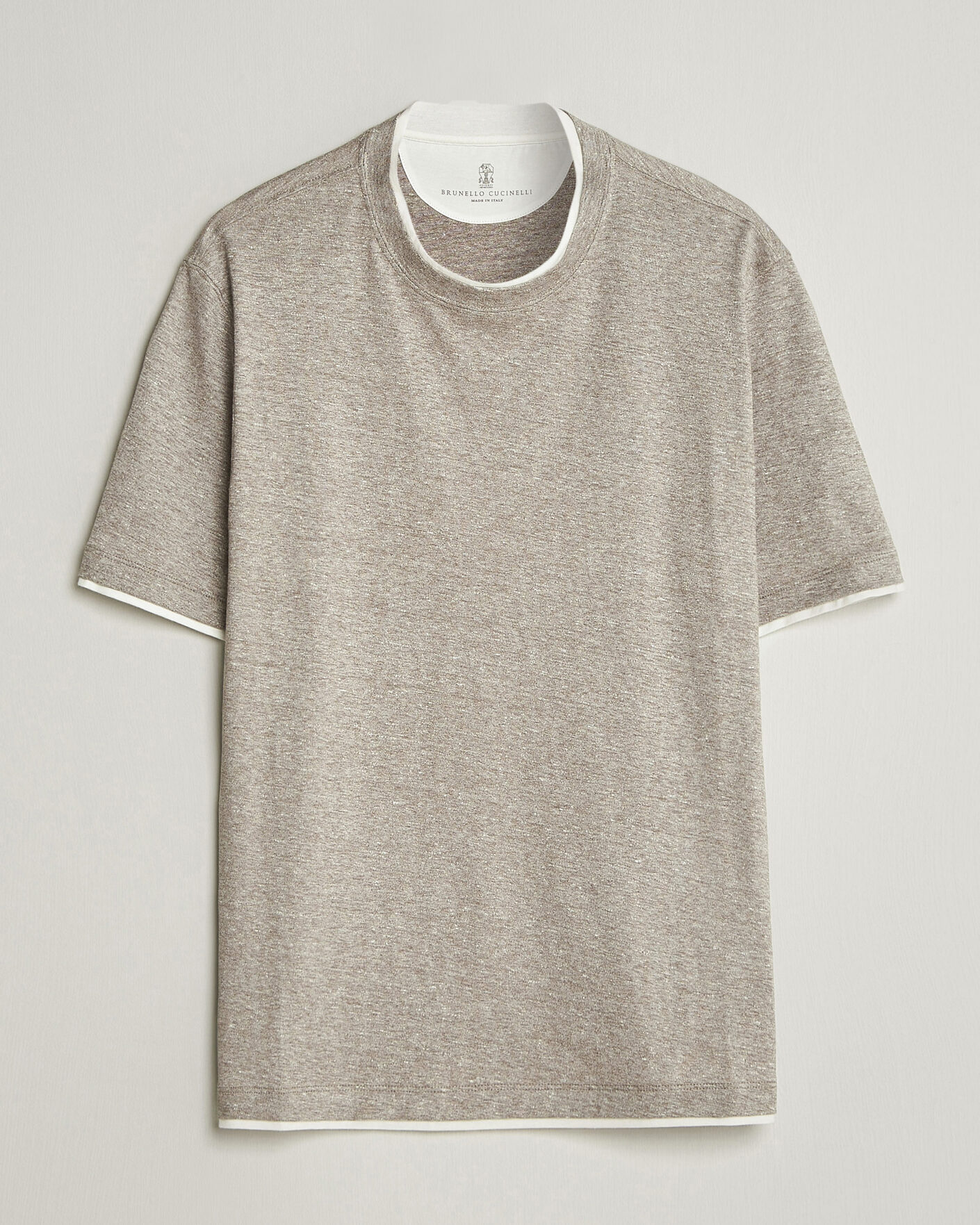 Herr | T-Shirts | Brunello Cucinelli | Double Collar Linen T-Shirt Brown