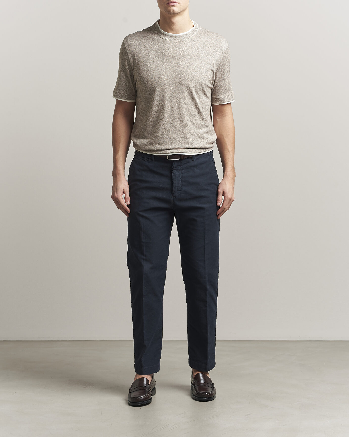 Herr | T-Shirts | Brunello Cucinelli | Double Collar Linen T-Shirt Brown