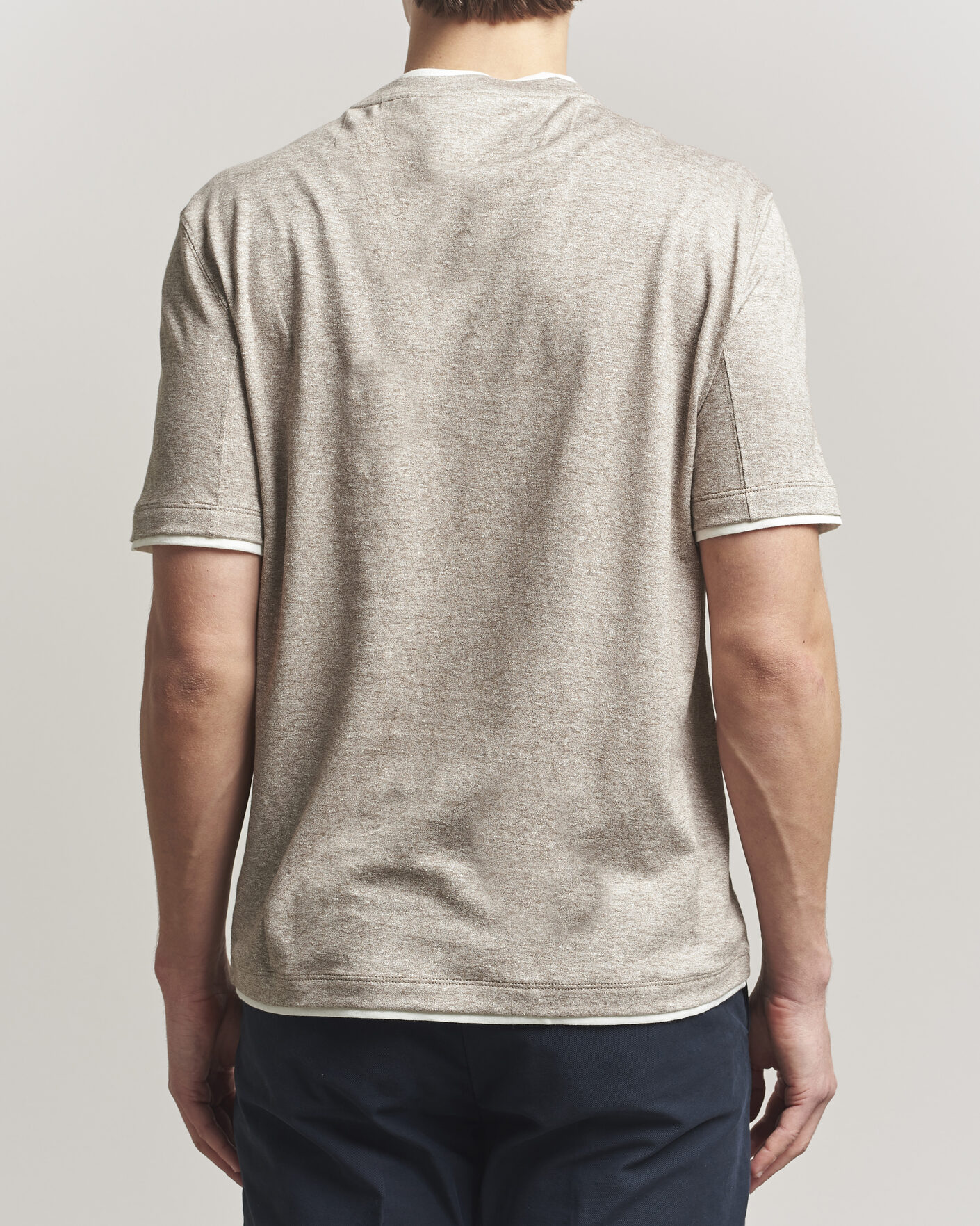 Herr | T-Shirts | Brunello Cucinelli | Double Collar Linen T-Shirt Brown