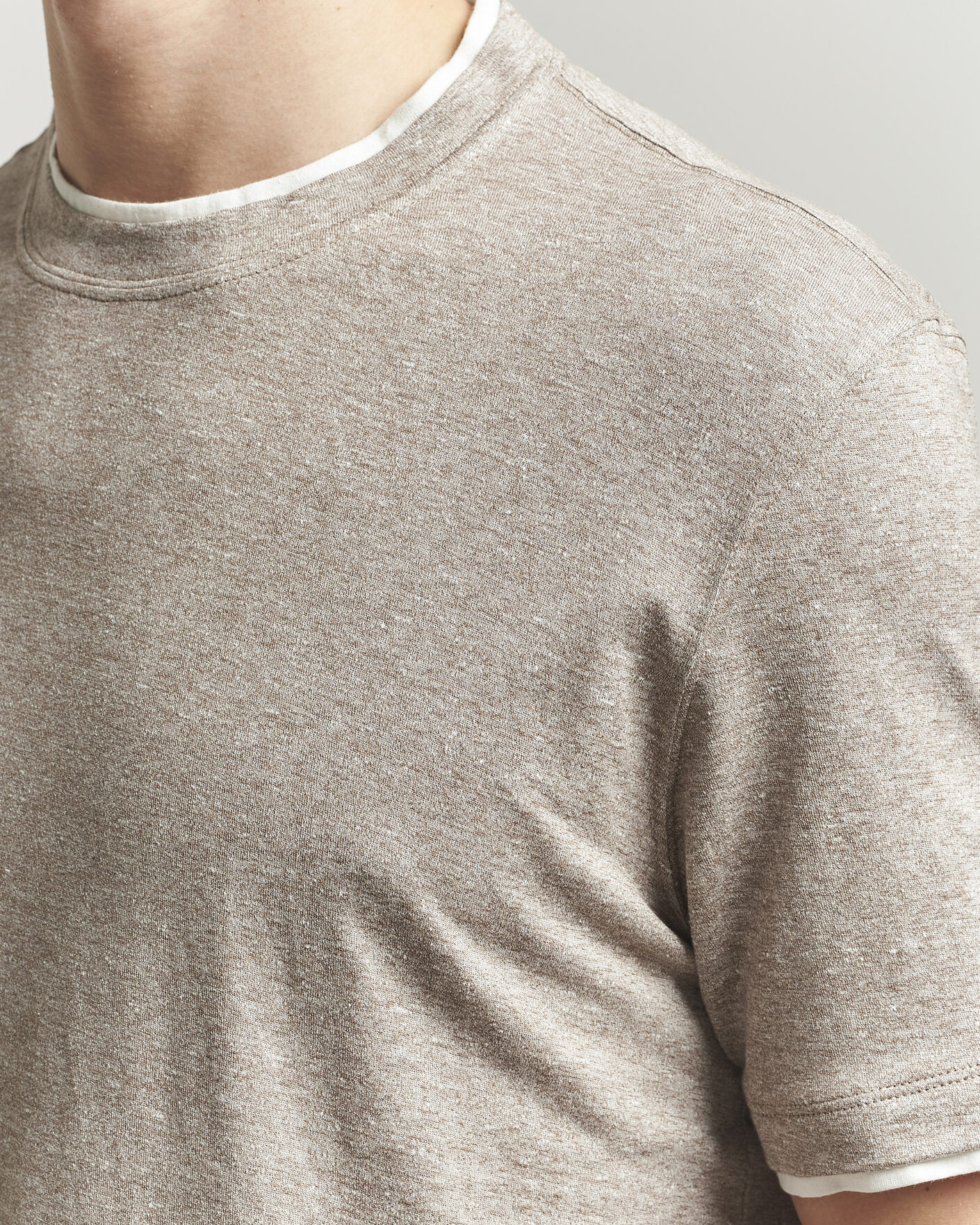 Herr | T-Shirts | Brunello Cucinelli | Double Collar Linen T-Shirt Brown
