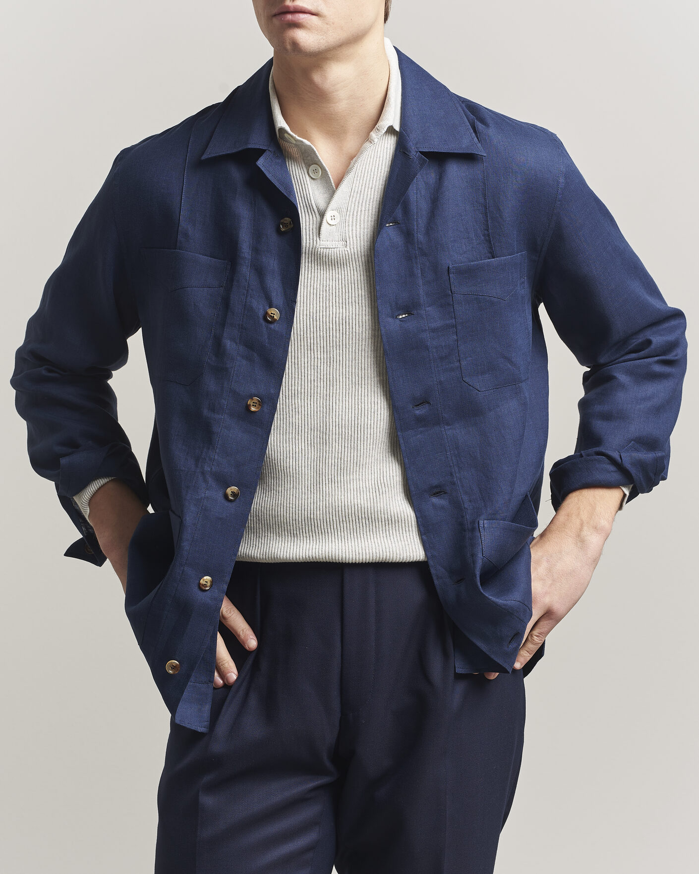 Herr | Skjortor | Brunello Cucinelli | Linen Shirt Jacket Navy