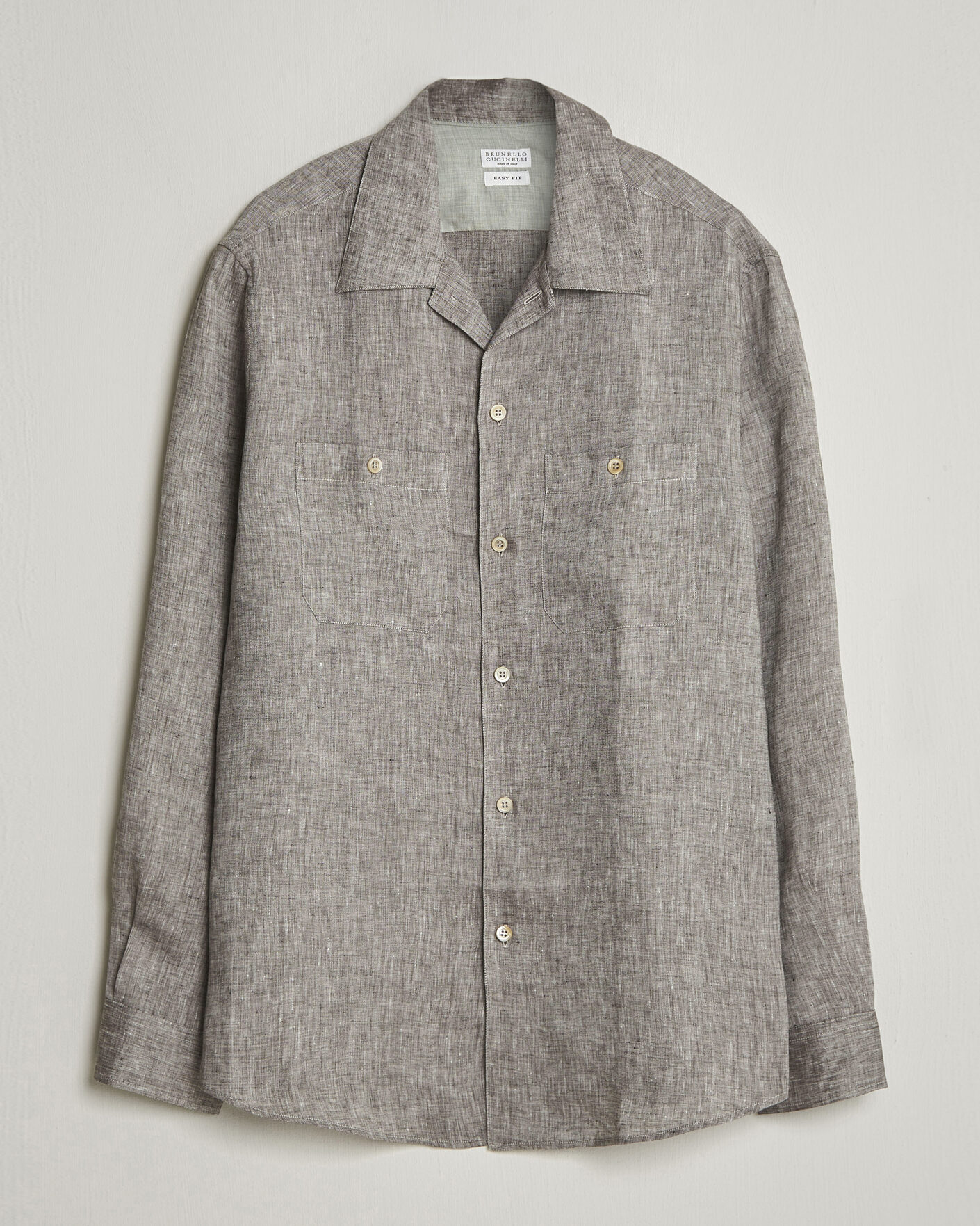 Herr | Skjortor | Brunello Cucinelli | Linen Double Pocket Camp Shirt Brown