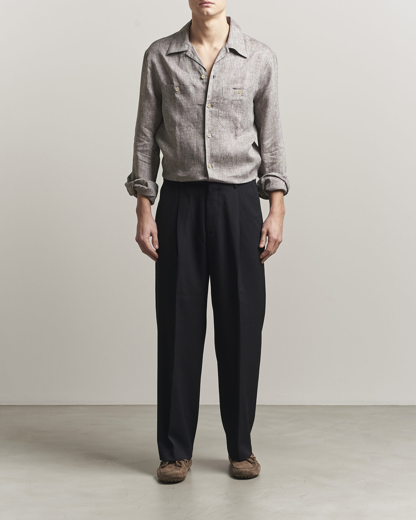Herr | Skjortor | Brunello Cucinelli | Linen Double Pocket Camp Shirt Brown