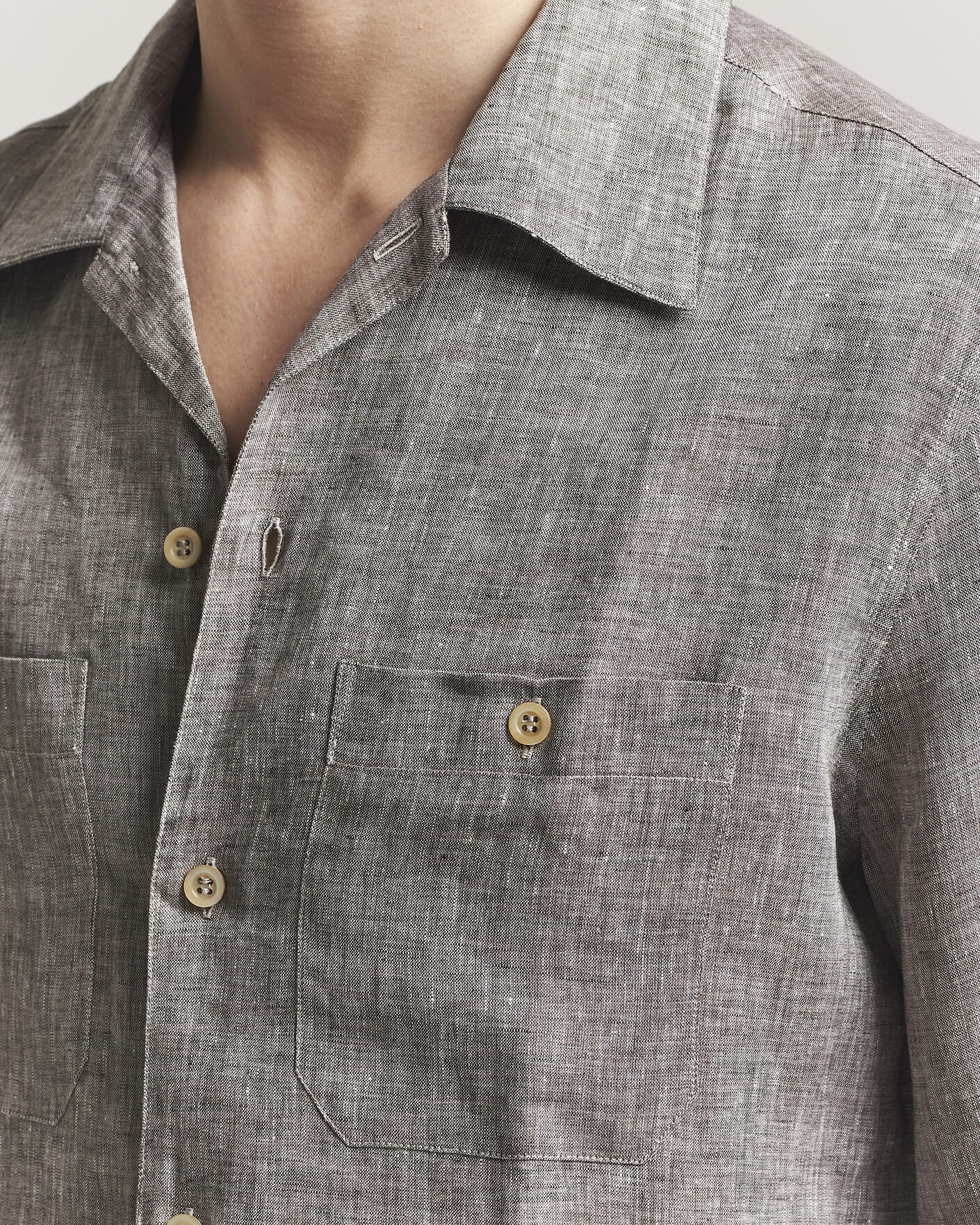 Herr | Skjortor | Brunello Cucinelli | Linen Double Pocket Camp Shirt Brown
