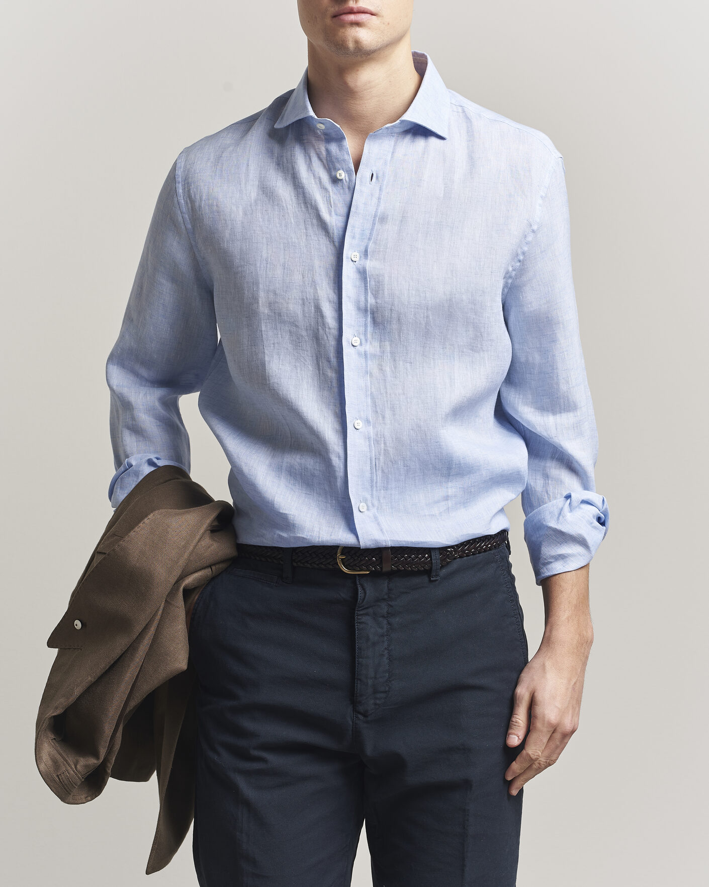 Herr | Skjortor | Brunello Cucinelli | Easy Fit Linen Shirt Light Blue