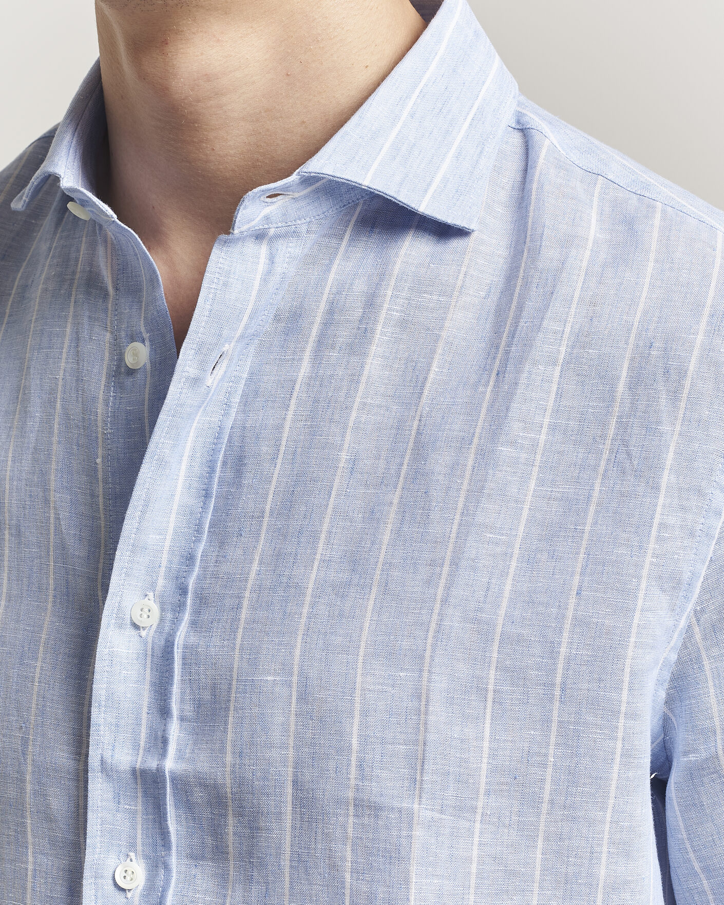 Herr | Skjortor | Brunello Cucinelli | Easy Fit Linen Shirt Light Blue Stripe