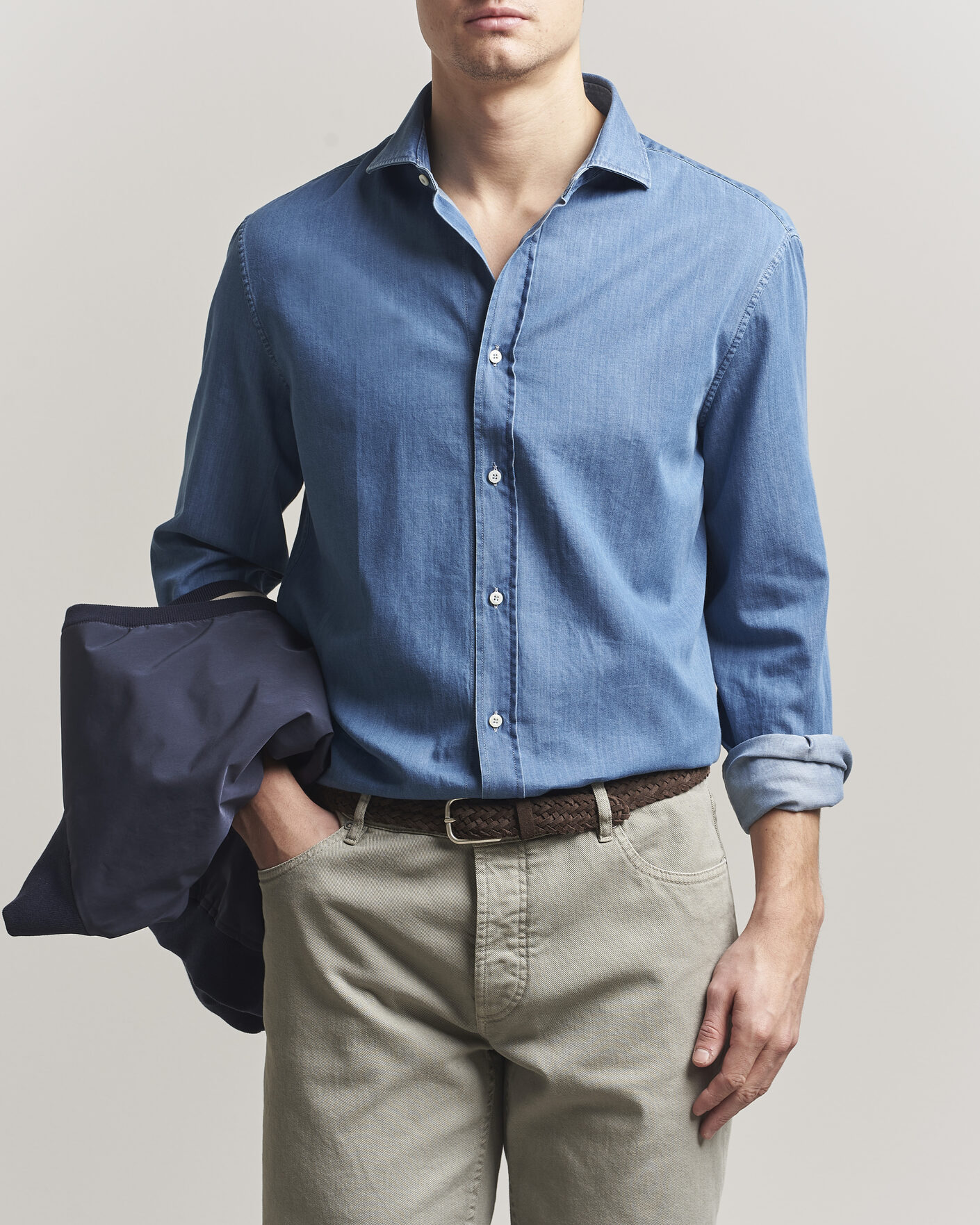 Herr | Skjortor | Brunello Cucinelli | Easy Fit Denim Shirt Medium Blue Wash
