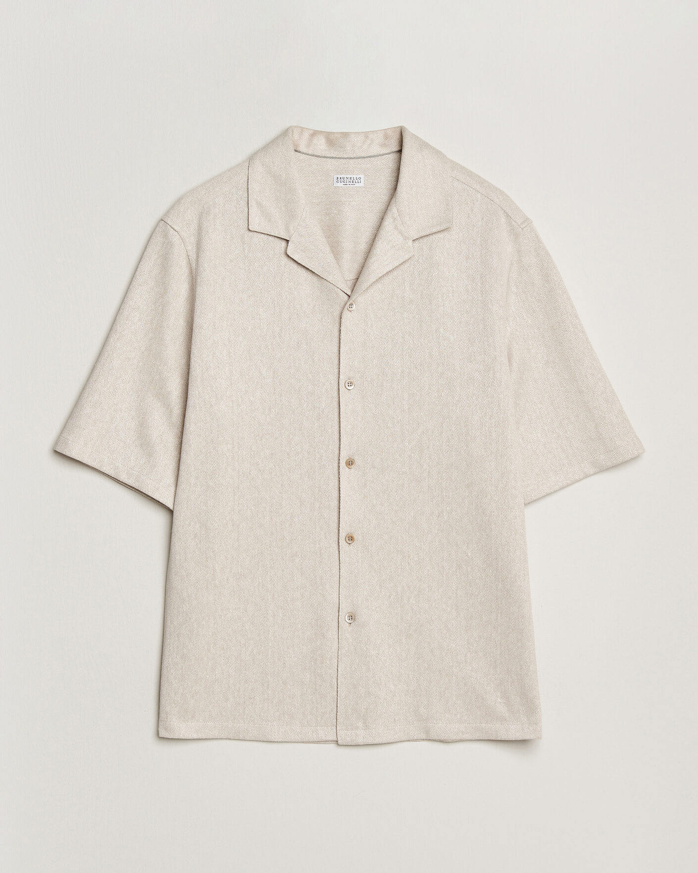 Herr | Skjortor | Brunello Cucinelli | Linen Herringbone Camp Shirt Light Beige