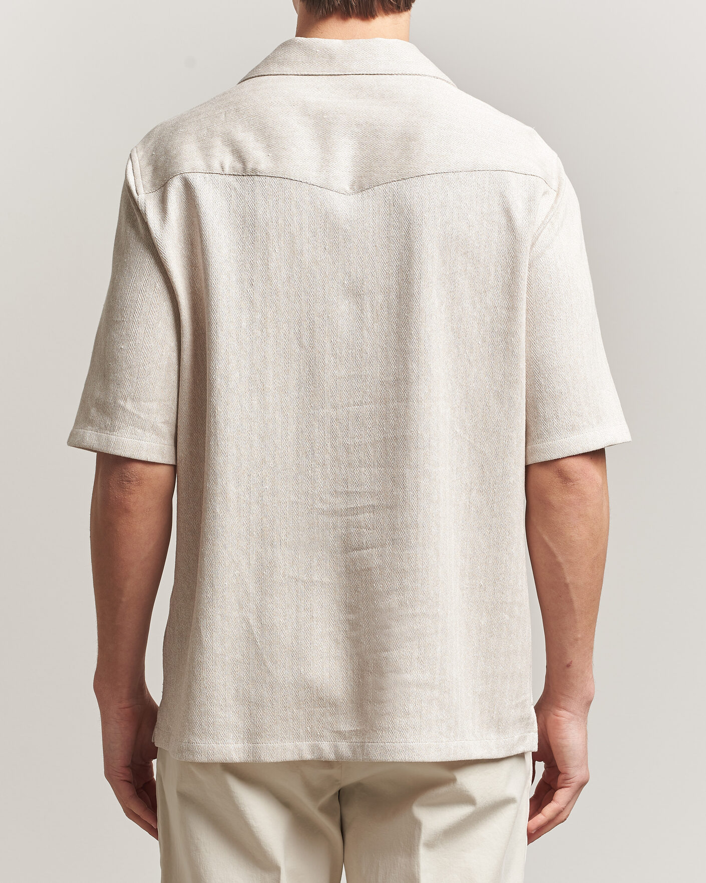 Herr | Skjortor | Brunello Cucinelli | Linen Herringbone Camp Shirt Light Beige