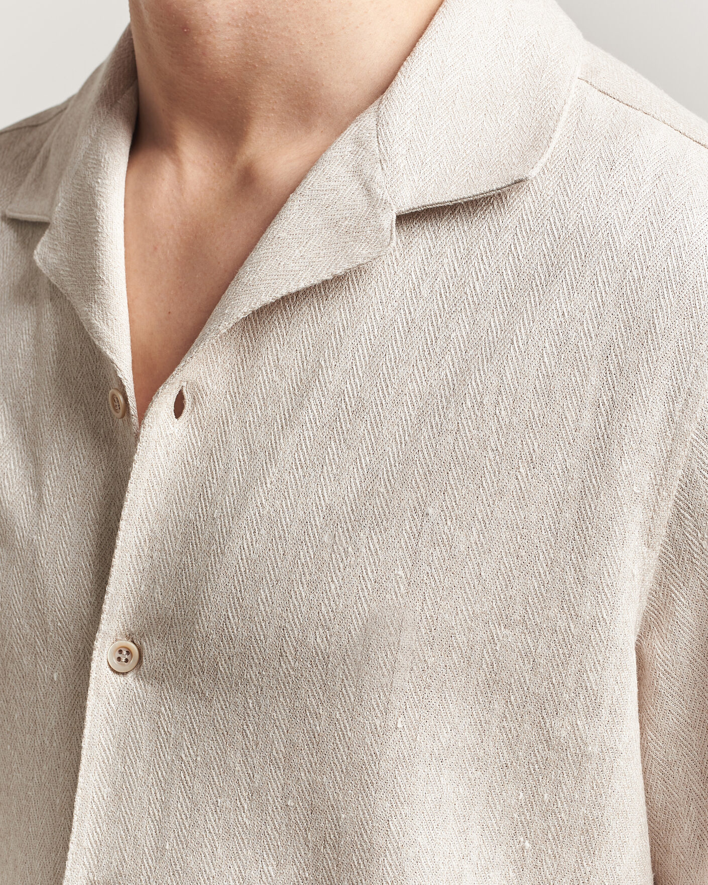 Herr | Skjortor | Brunello Cucinelli | Linen Herringbone Camp Shirt Light Beige