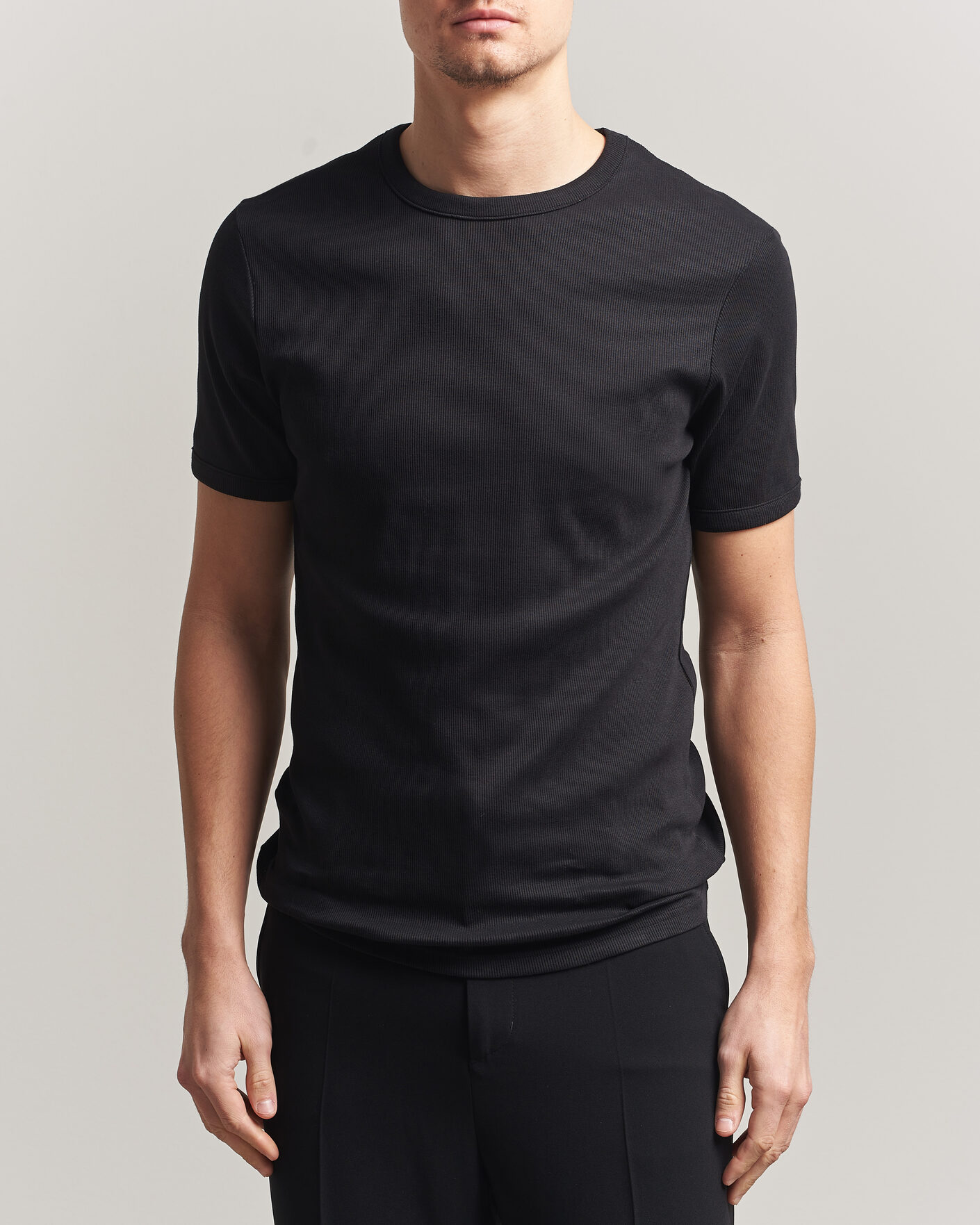 Herr | T-Shirts | Bread & Boxers | Ribbed Crew Neck T-Shirt Black