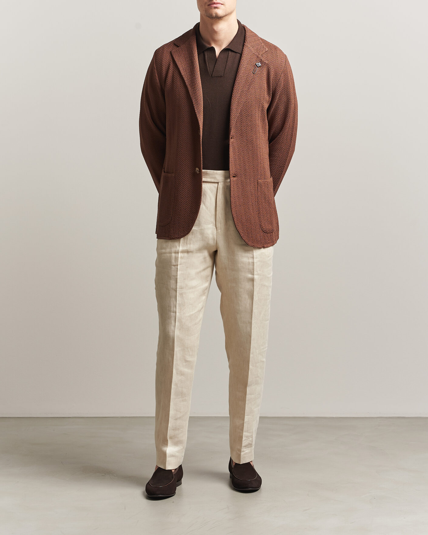 Herr | Kavajer | Lardini | Structured Cotton/Viscose Knit Jacket Brown