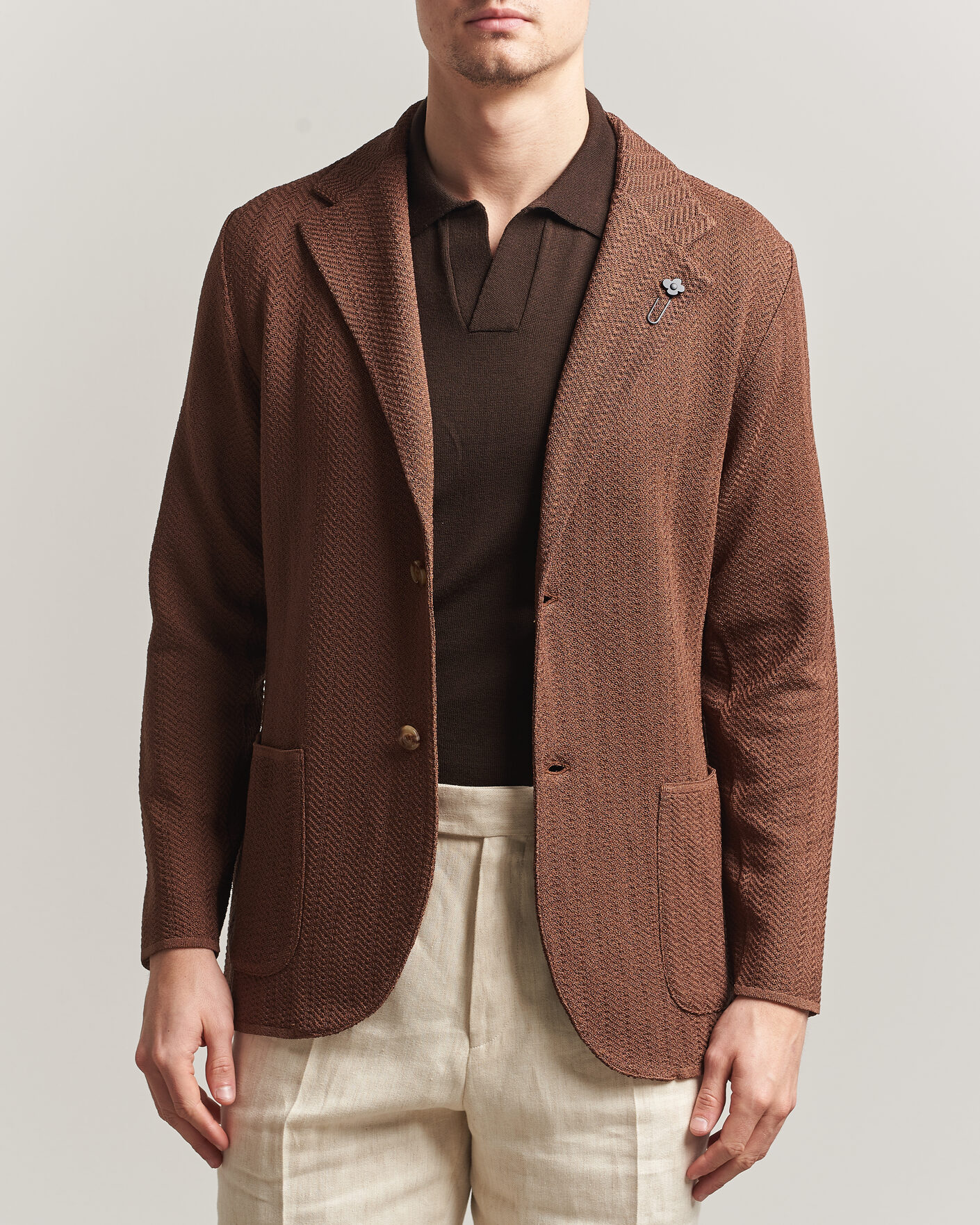 Herr | Kavajer | Lardini | Structured Cotton/Viscose Knit Jacket Brown