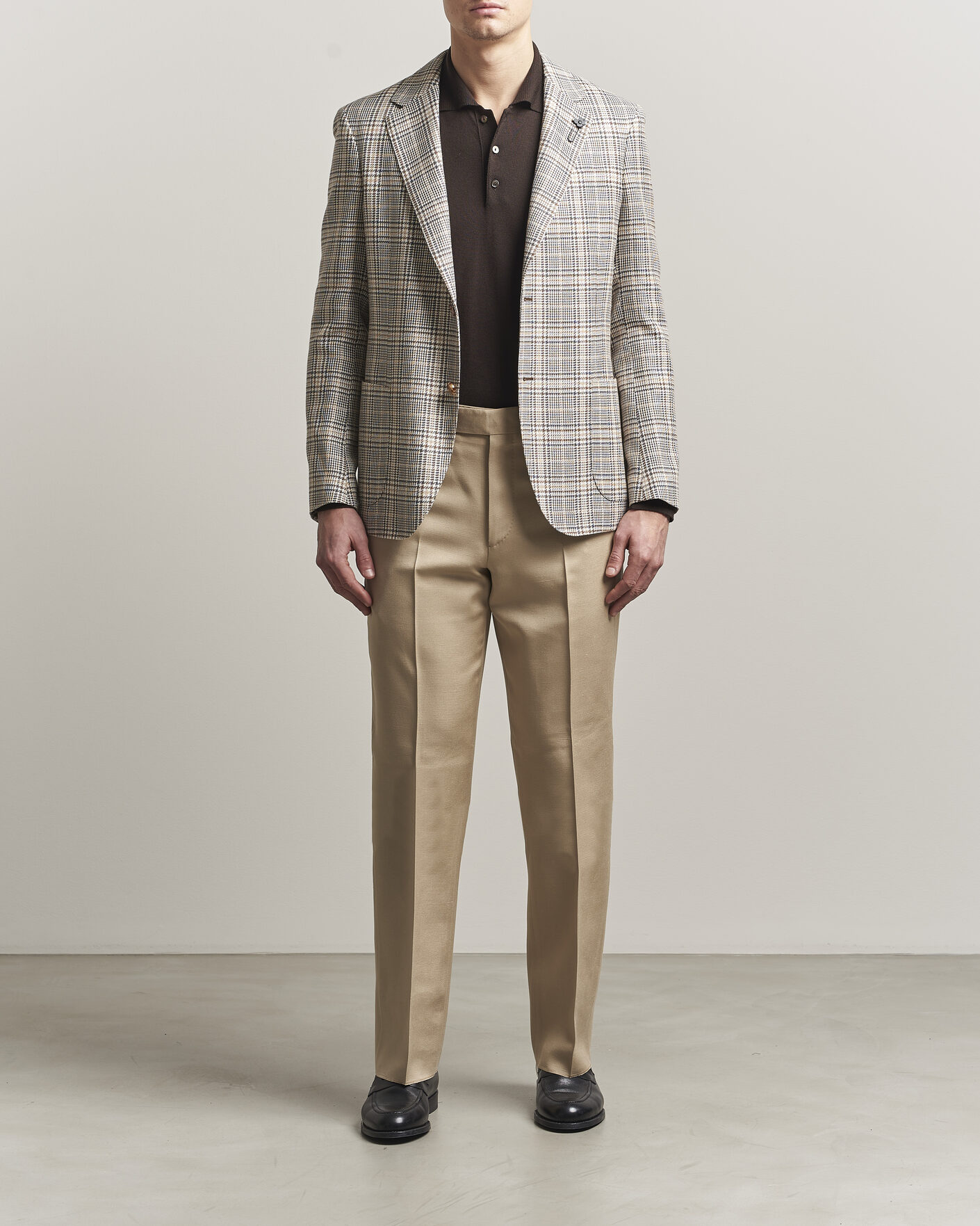Herr | Byxor | Lardini | Palu Straight Fit Viscose/Silk Trousers Beige