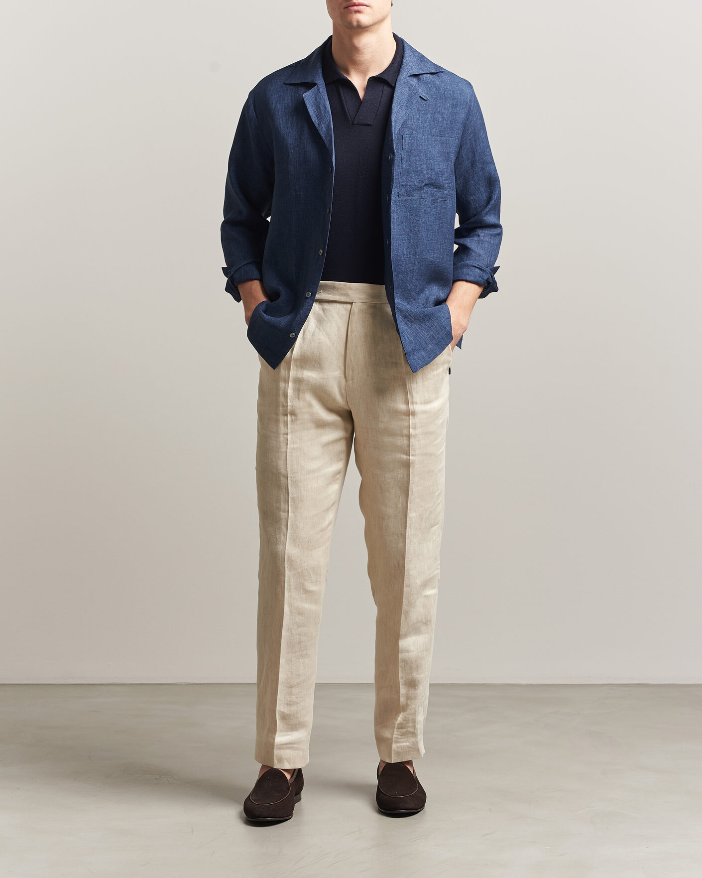Herr | Skjortor | Lardini | Paul Linen Resort Shirt Dark Blue