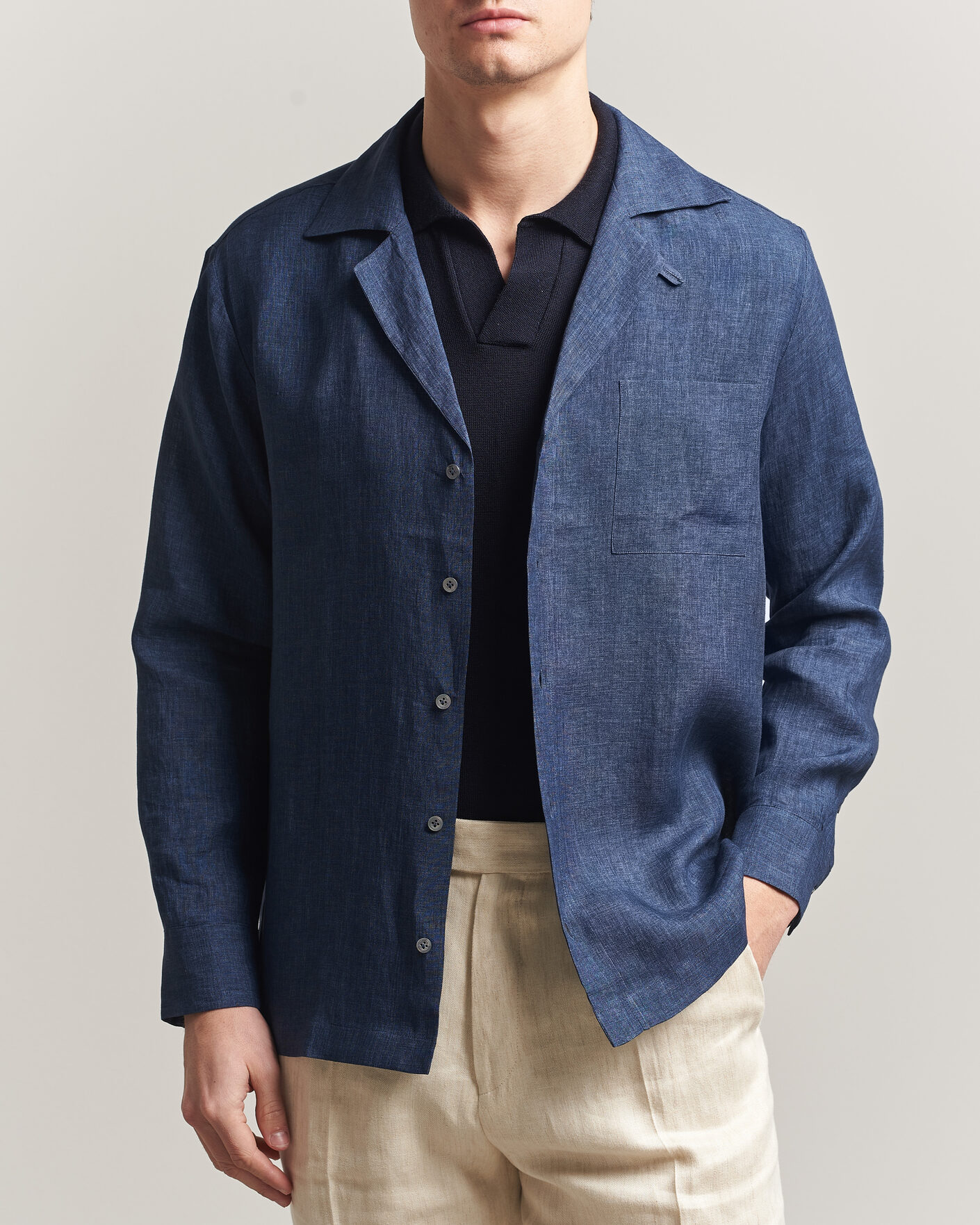 Herr | Skjortor | Lardini | Paul Linen Resort Shirt Dark Blue
