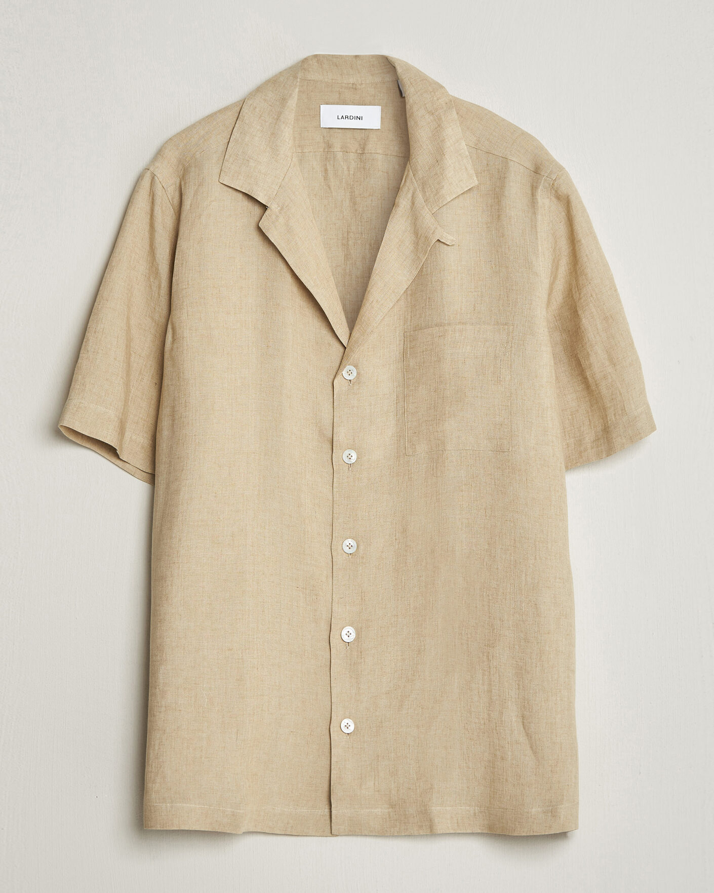Herr | Skjortor | Lardini | Klop Short Sleeve Linen Resort Shirt Beige