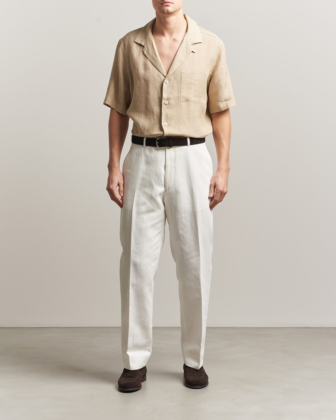 Herr | Skjortor | Lardini | Klop Short Sleeve Linen Resort Shirt Beige