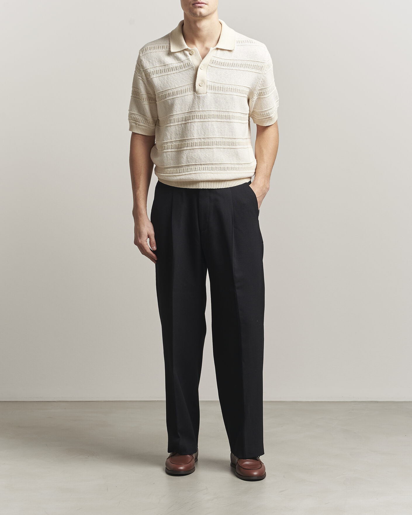 Herr | Pikéer | Lardini | Strcture Knitted Organic/Recycled Cotton Polo White