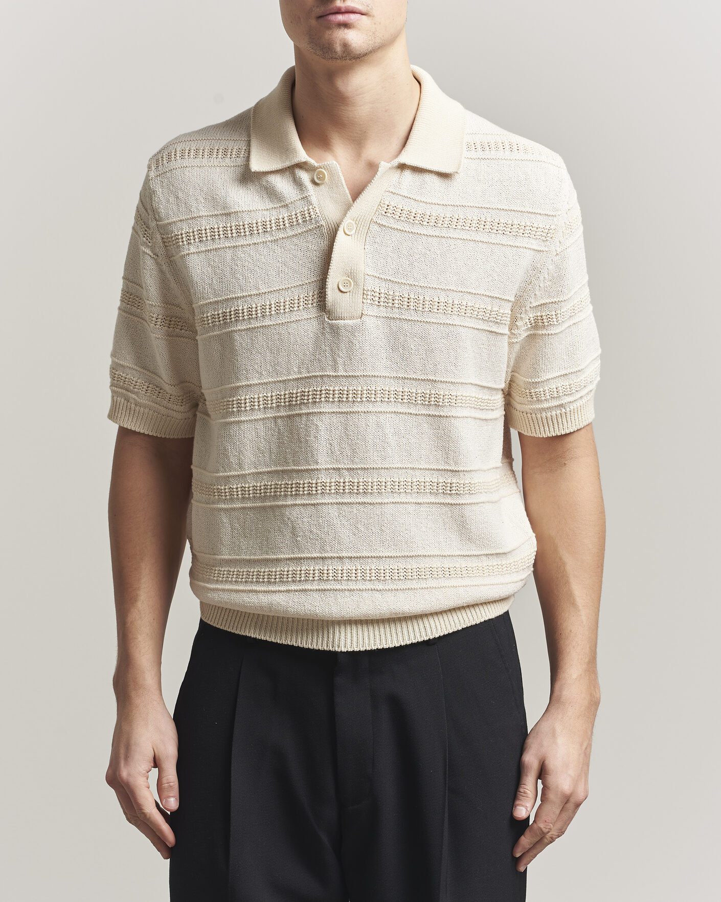 Herr | Pikéer | Lardini | Strcture Knitted Organic/Recycled Cotton Polo White