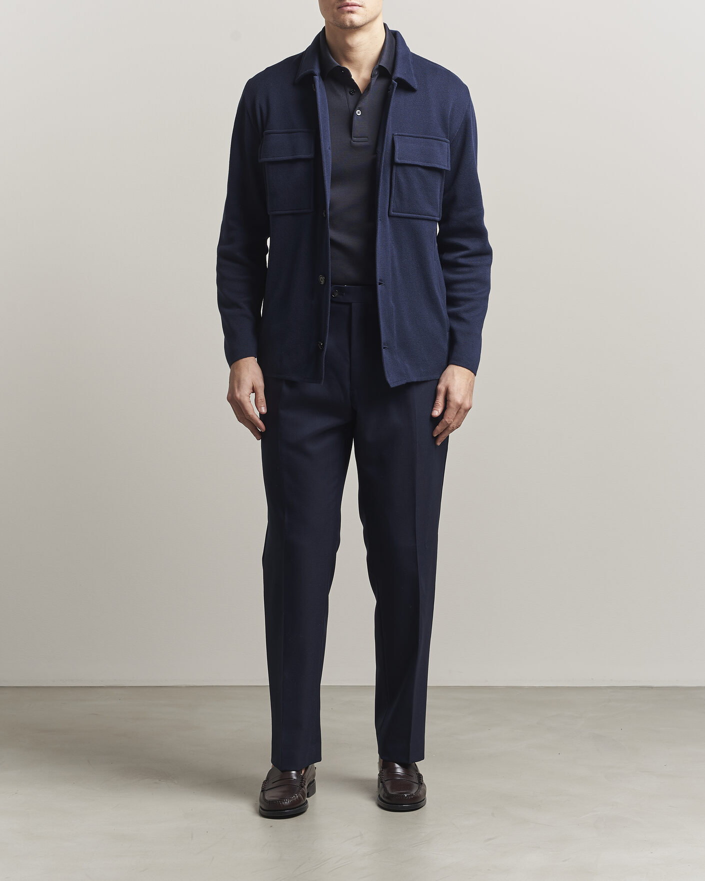 Herr | Kavajer | Lardini | Knitted Cotton Pocket Shirt Jacket Navy