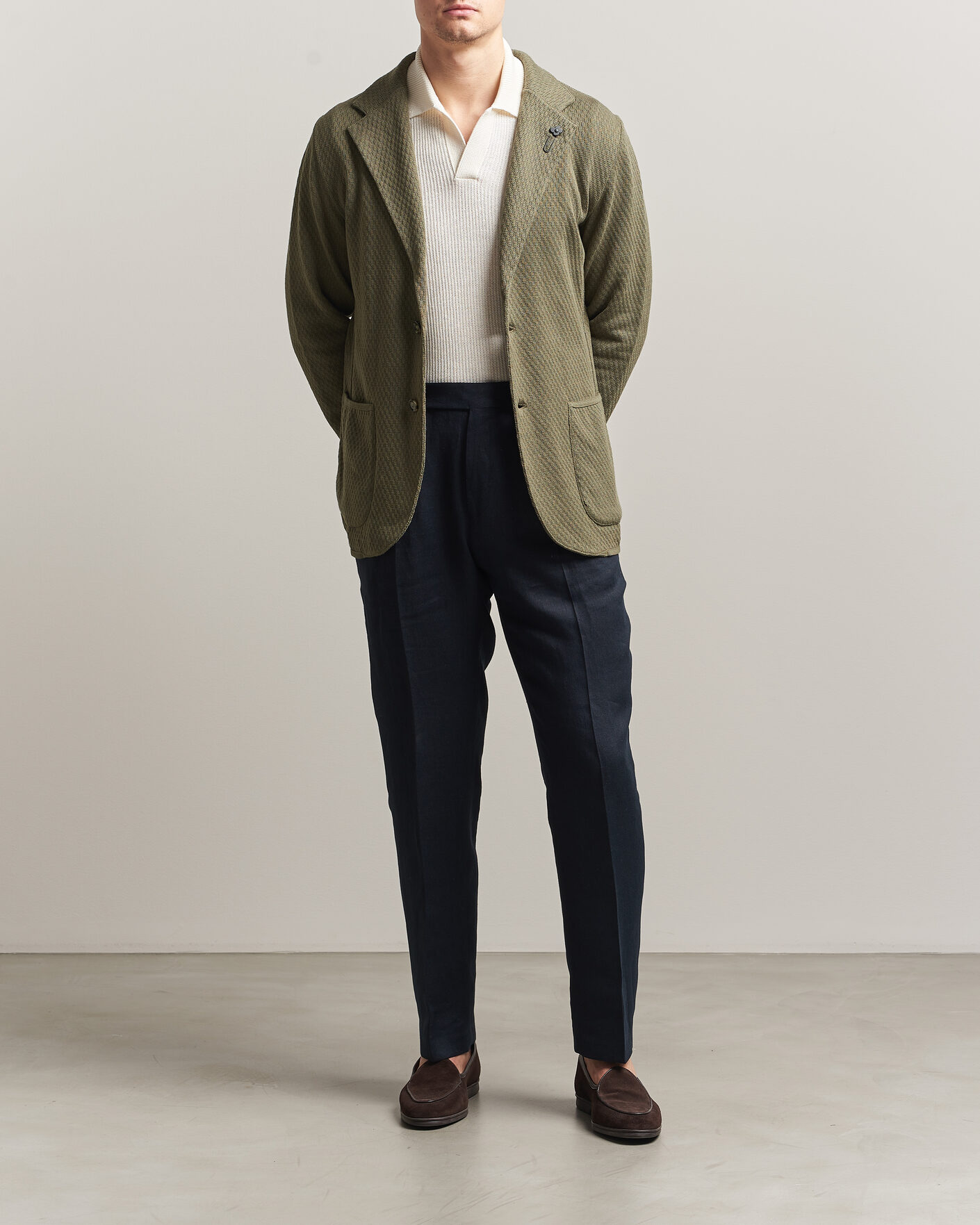 Herr | Kavajer | Lardini | Knitted Structure Cotton Blazer Green