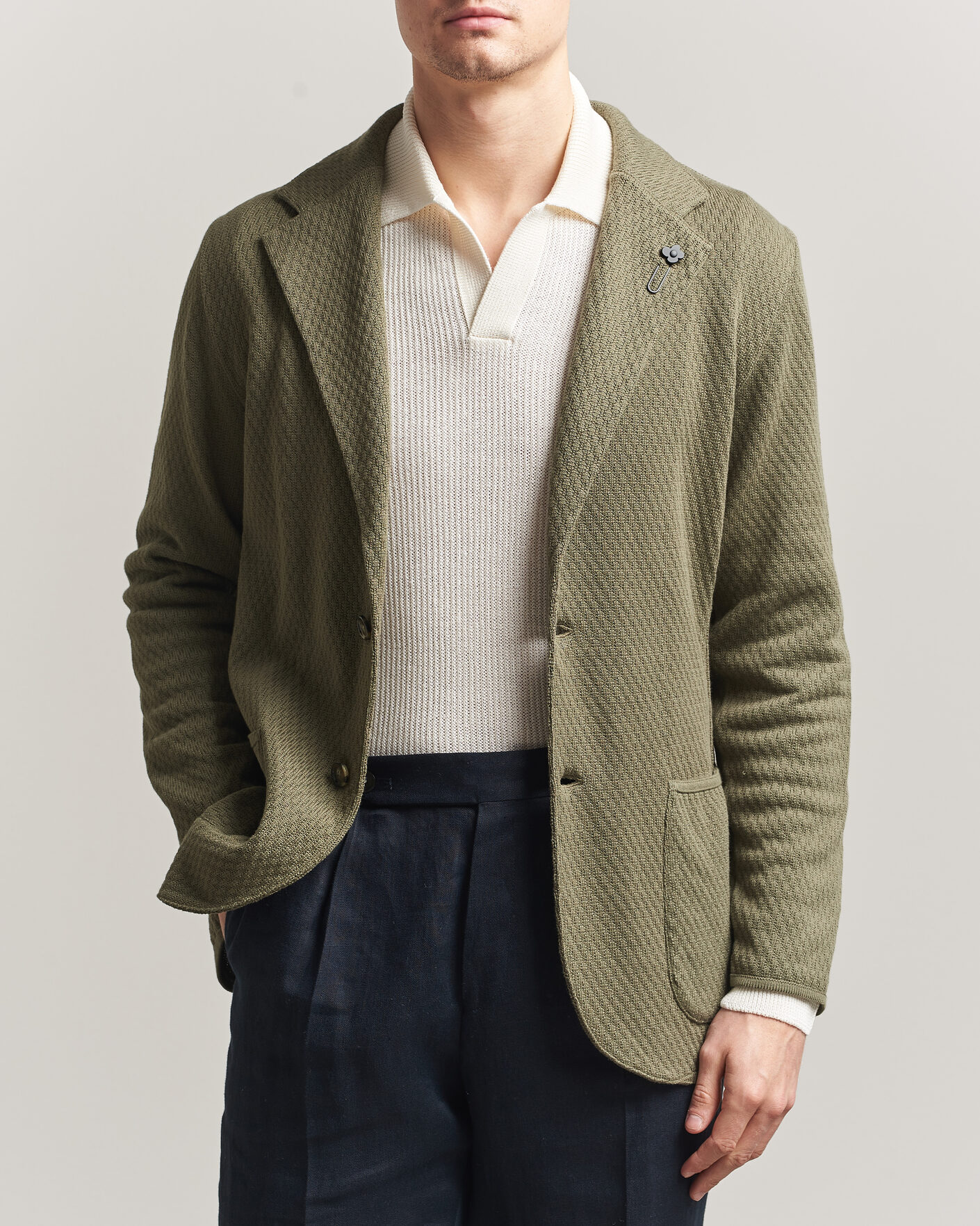 Herr | Kavajer | Lardini | Knitted Structure Cotton Blazer Green